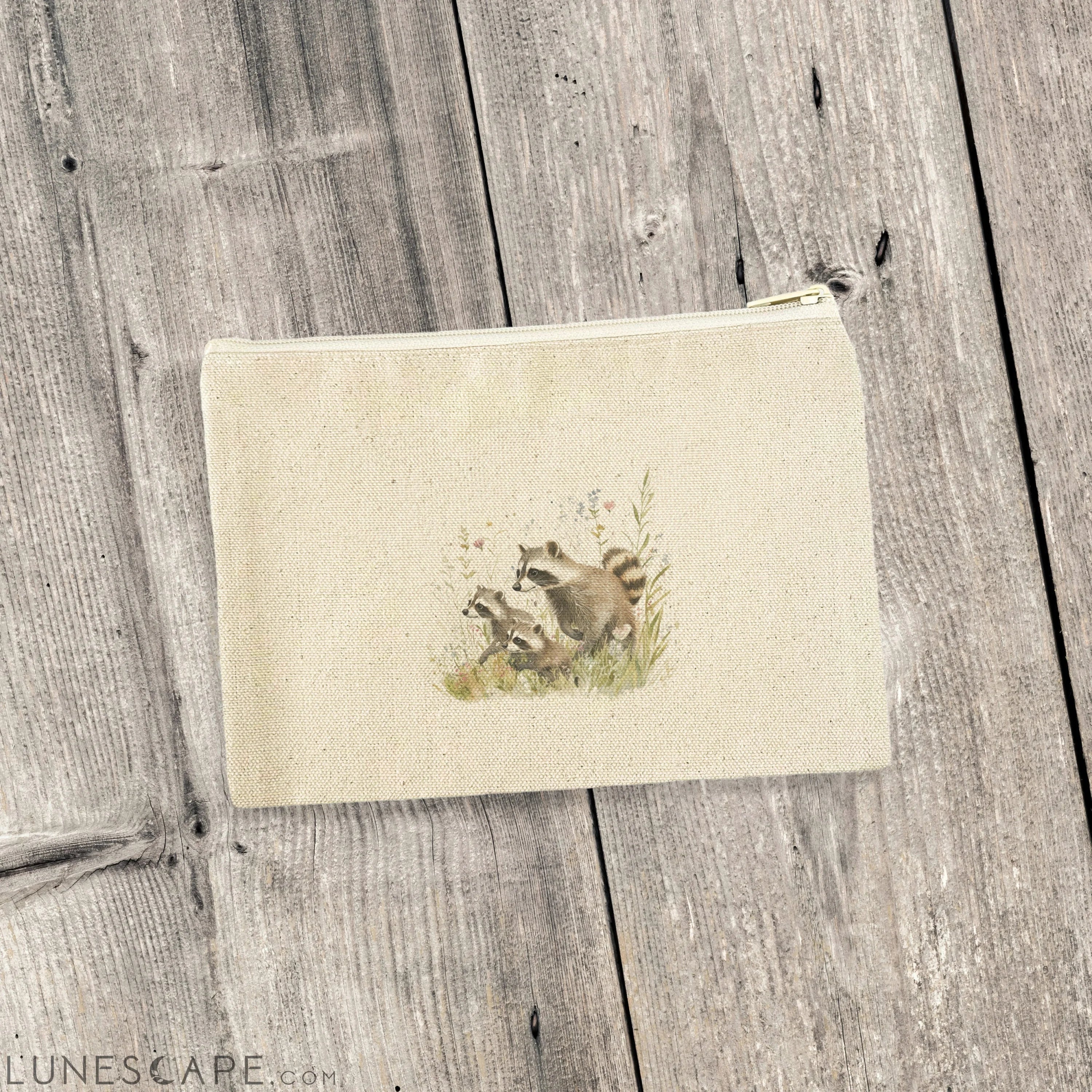 Raccoon Family - Spring Canvas Zipper Pouch LUNESCAPE