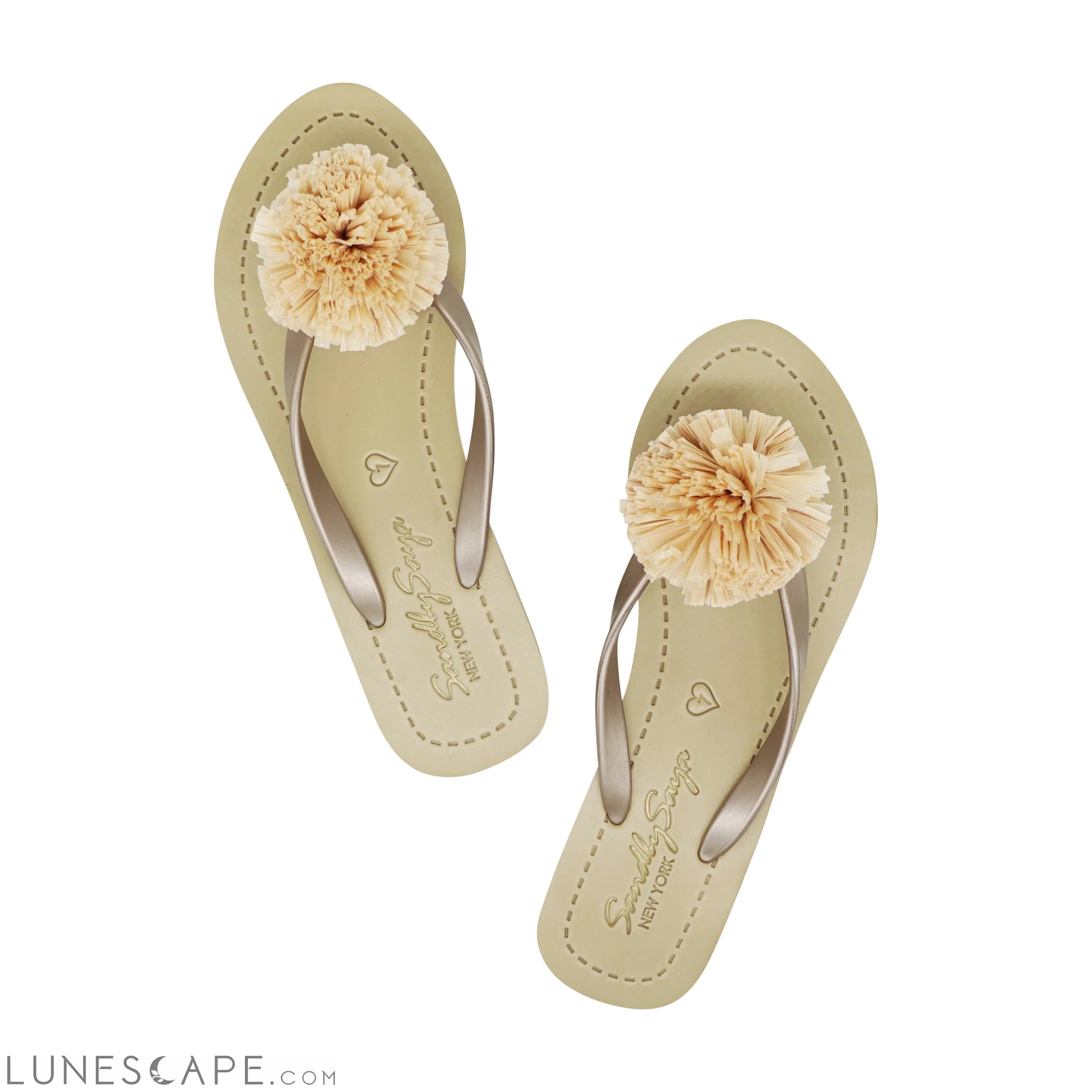 Raffia Pom Poms - Mid Wedge Flip Flops Sandals LUNESCAPE