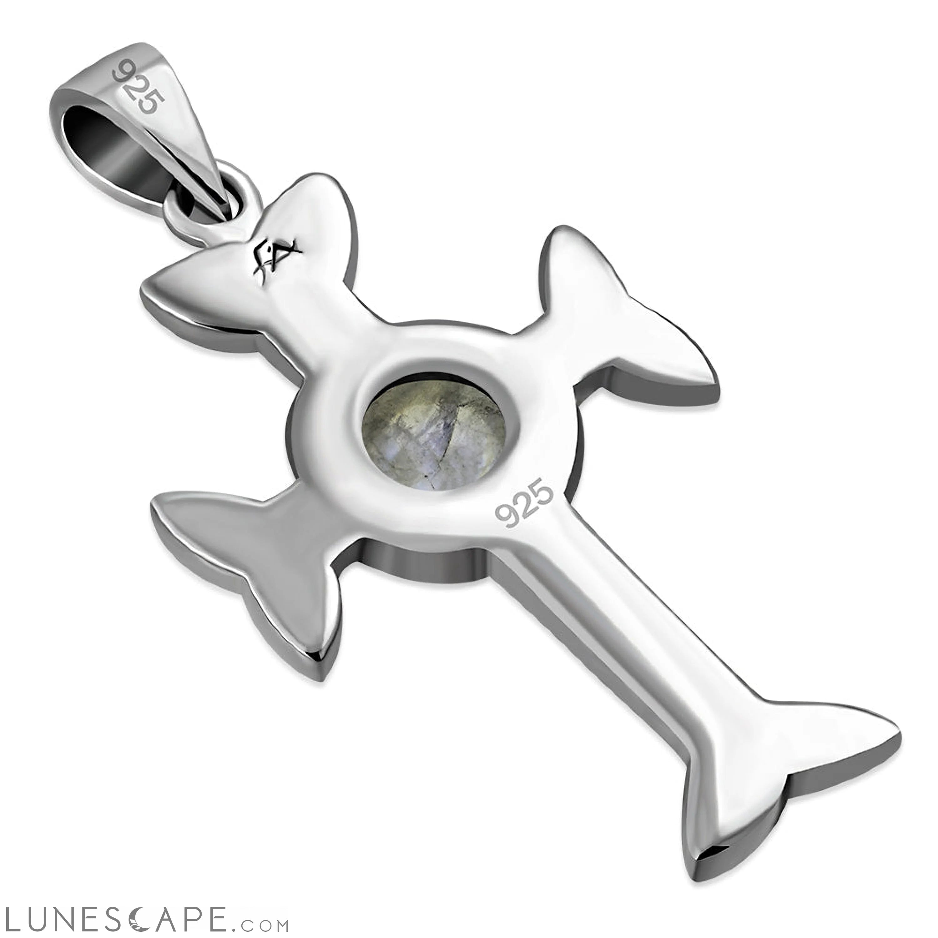 Rainbow Moonstone Trinity Knot Cross Silver Pendant LUNESCAPE