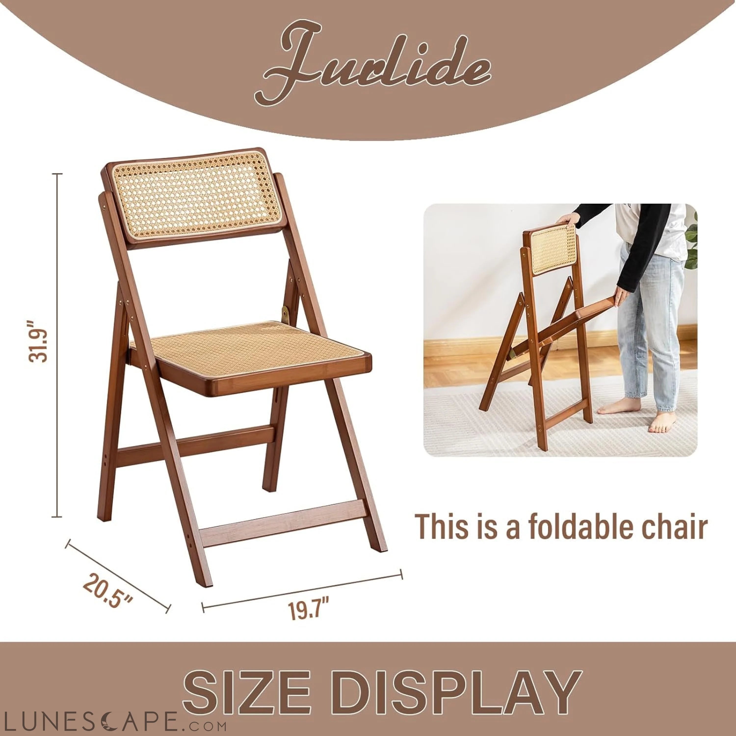 Rattan Folding Chair, Modern Mid Century Dining Chairs Set of 1, Comfy LUNESCAPE