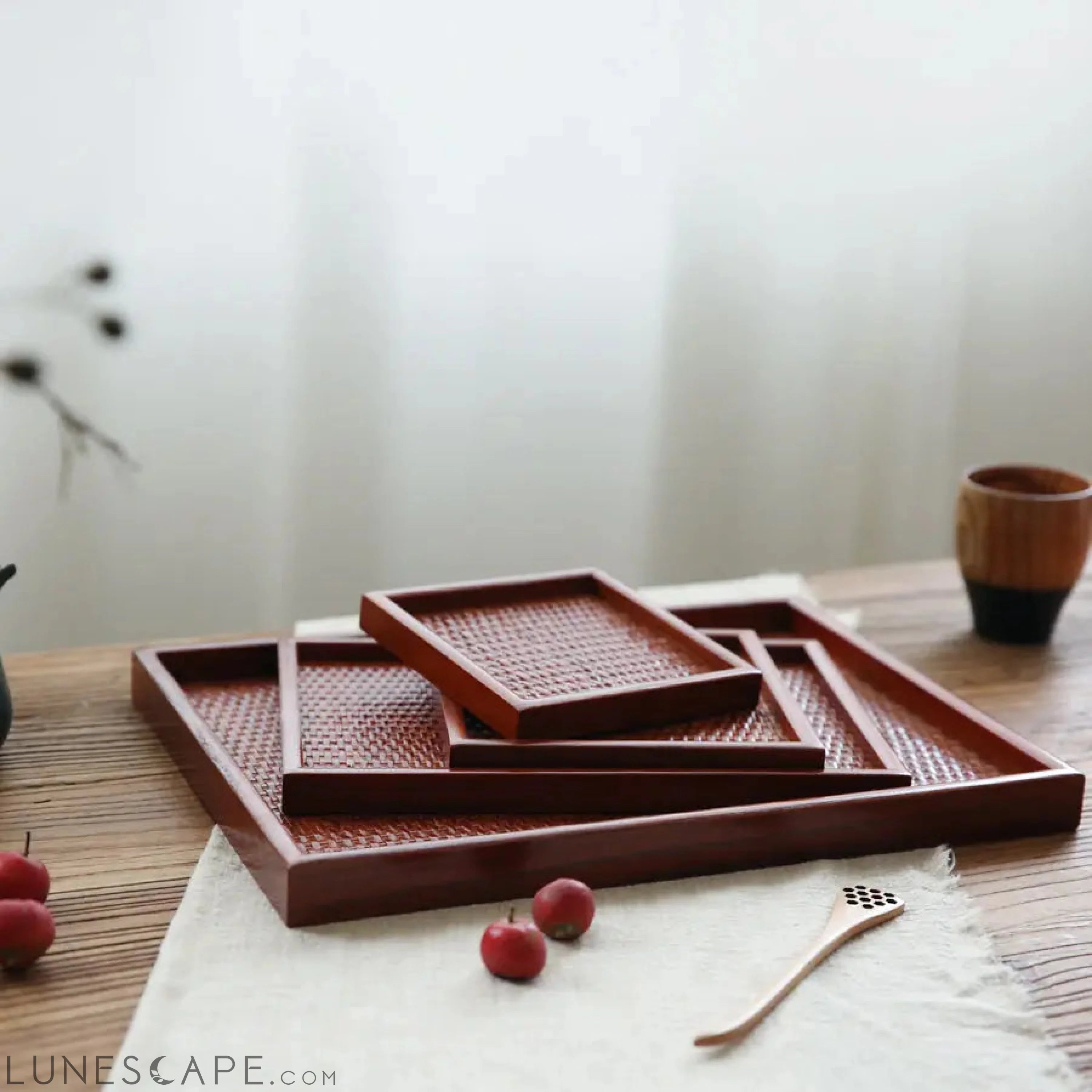 Rattan Wooden Tea Tray LUNESCAPE