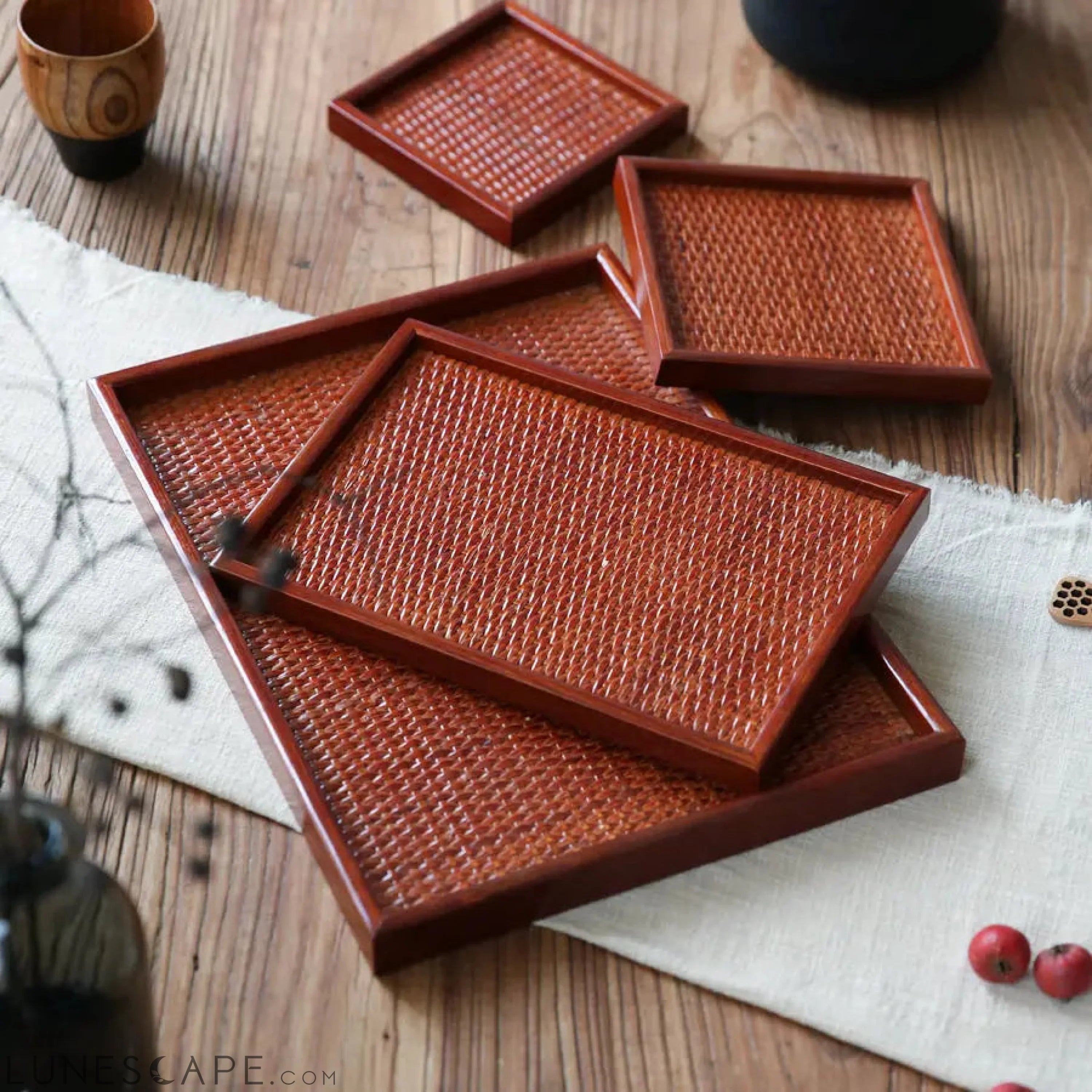 Rattan Wooden Tea Tray LUNESCAPE