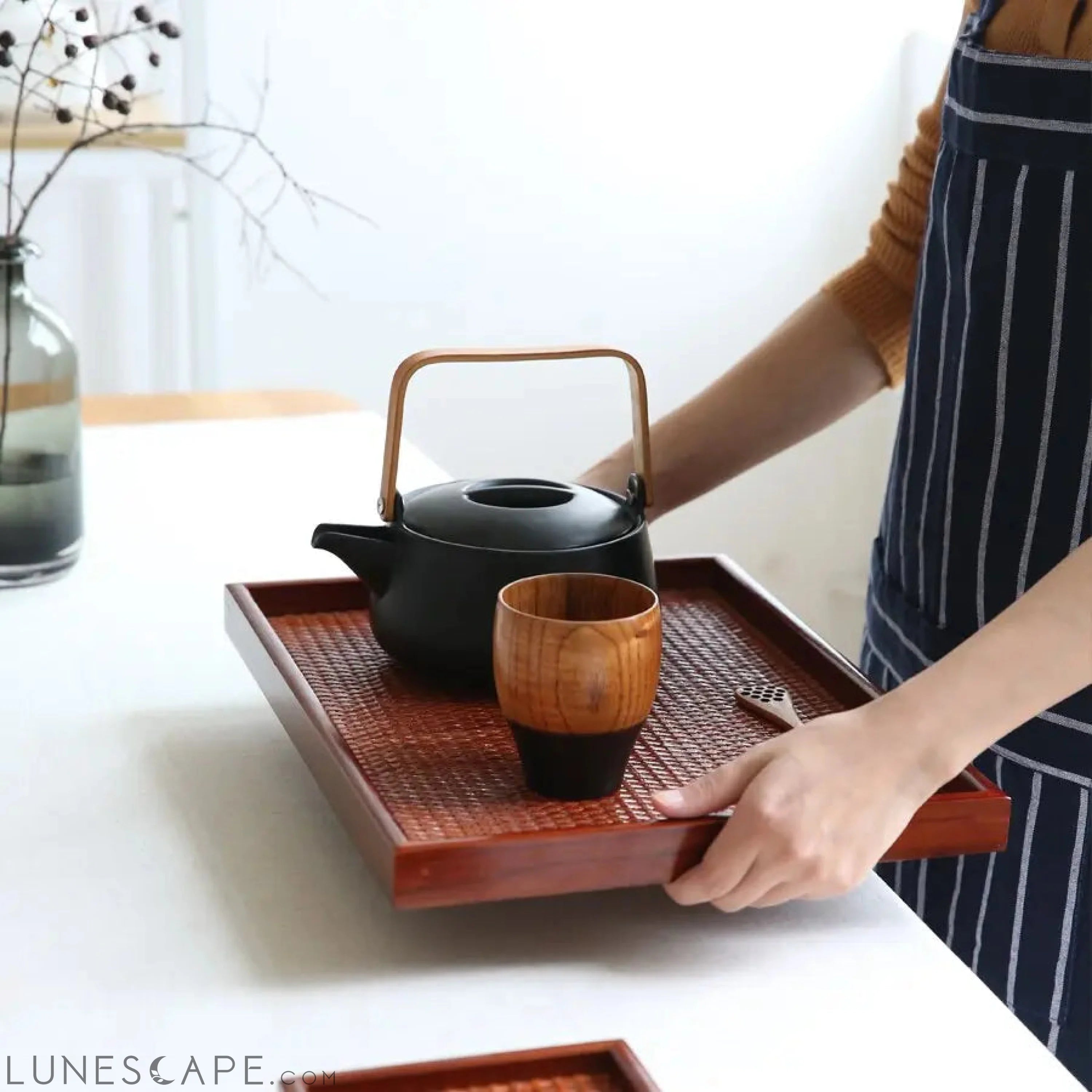 Rattan Wooden Tea Tray LUNESCAPE