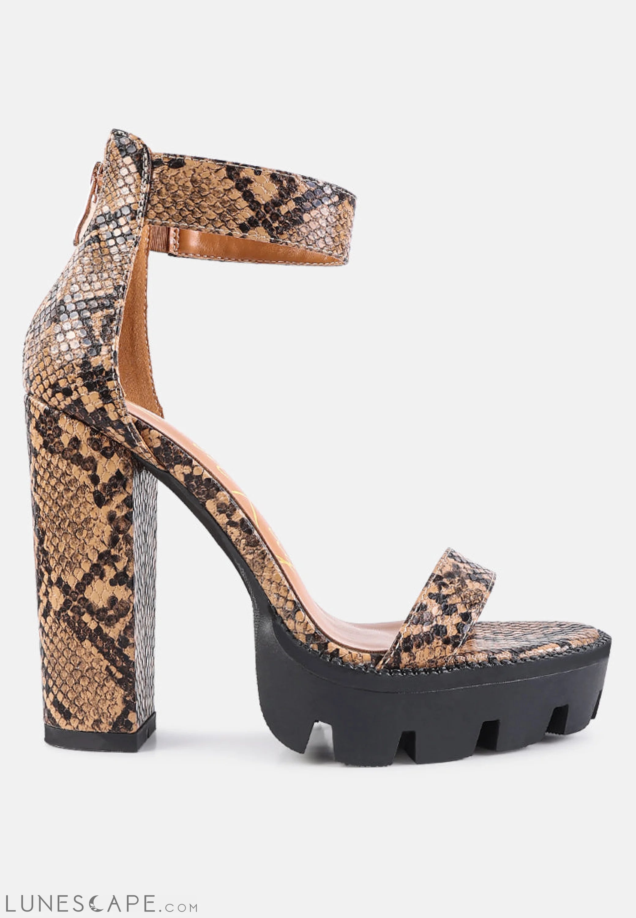 Rattle Snake Print Chunky High Block Heel Sandals LUNESCAPE