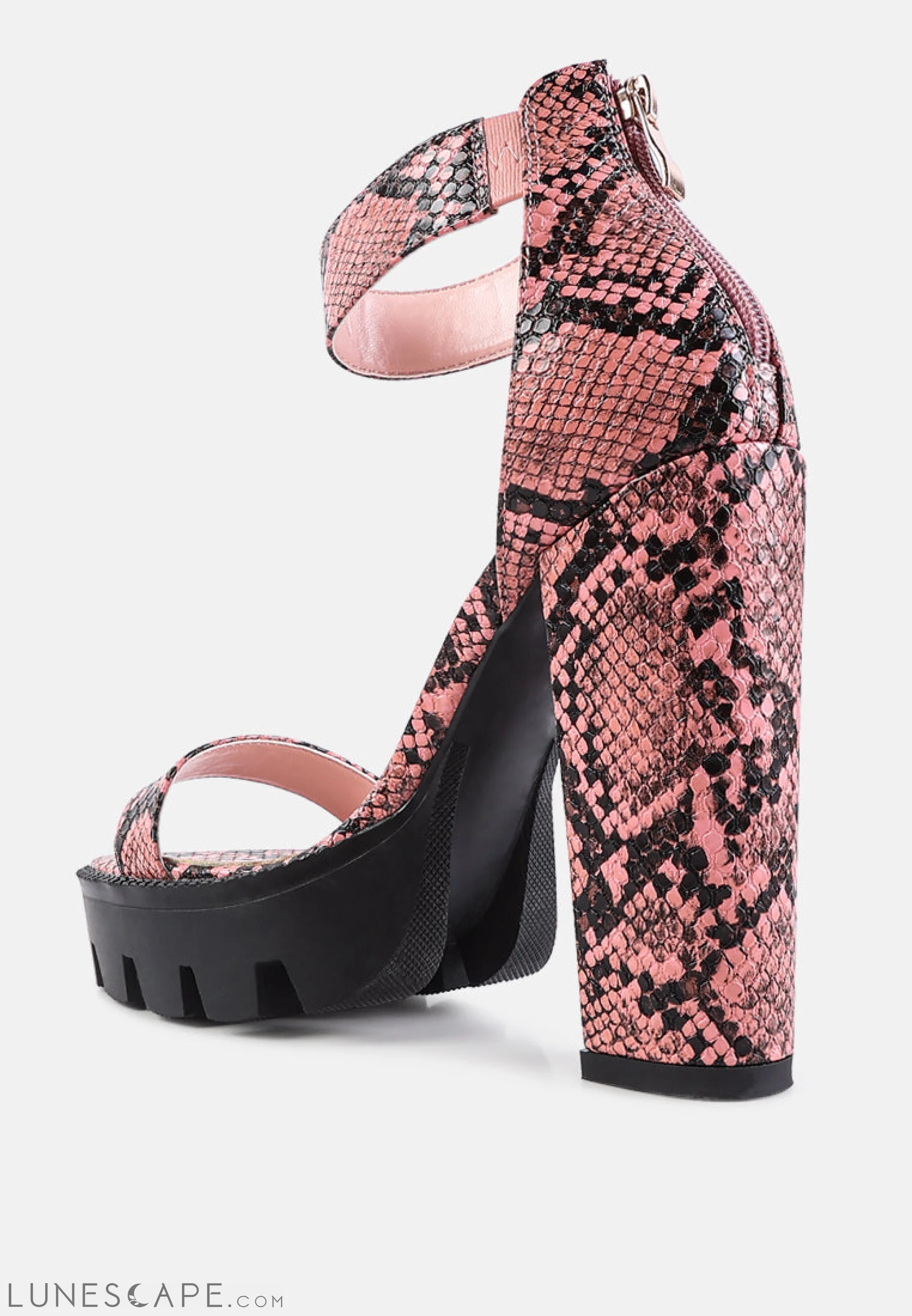 Rattle Snake Print Chunky High Block Heel Sandals LUNESCAPE