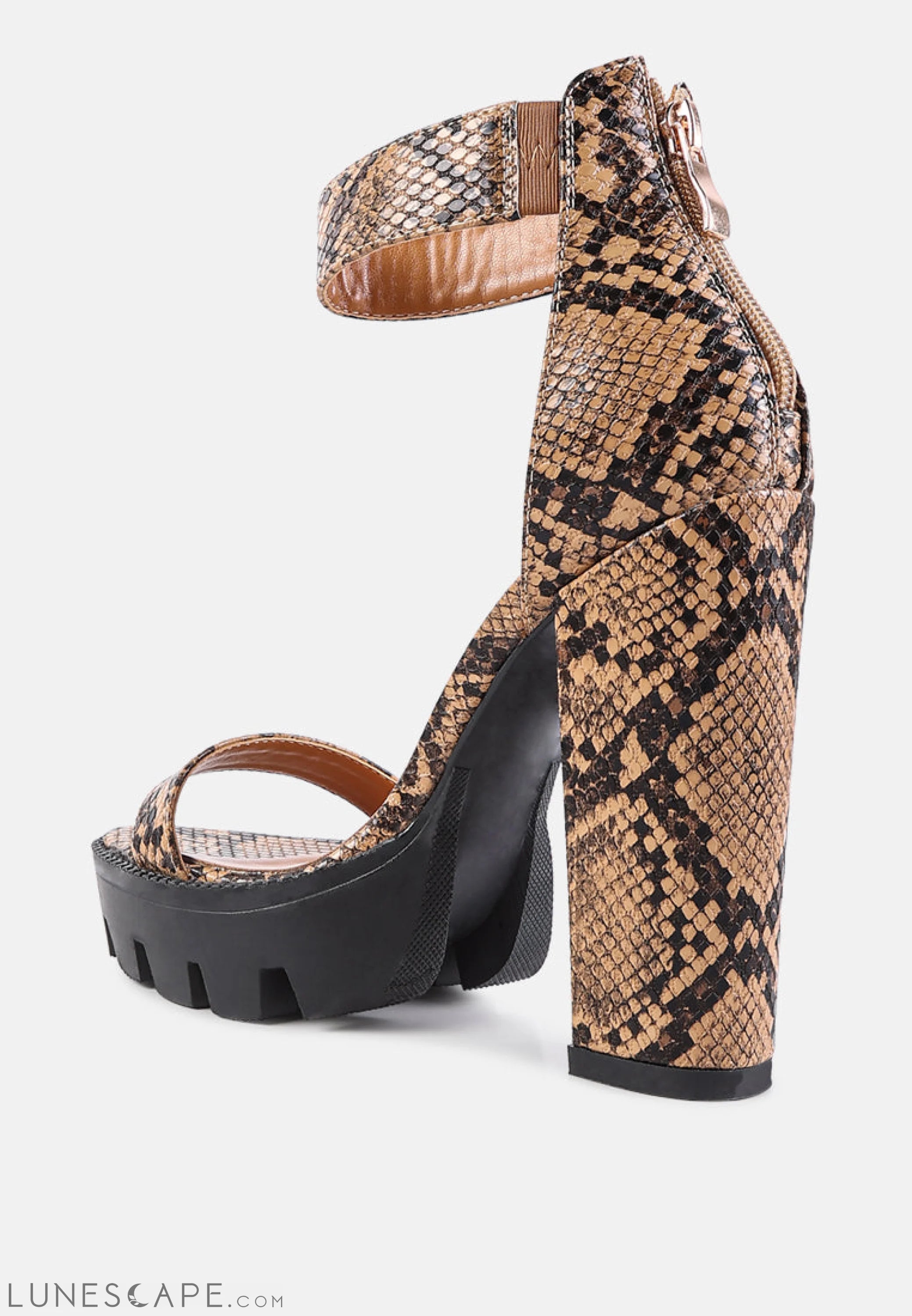 Rattle Snake Print Chunky High Block Heel Sandals LUNESCAPE