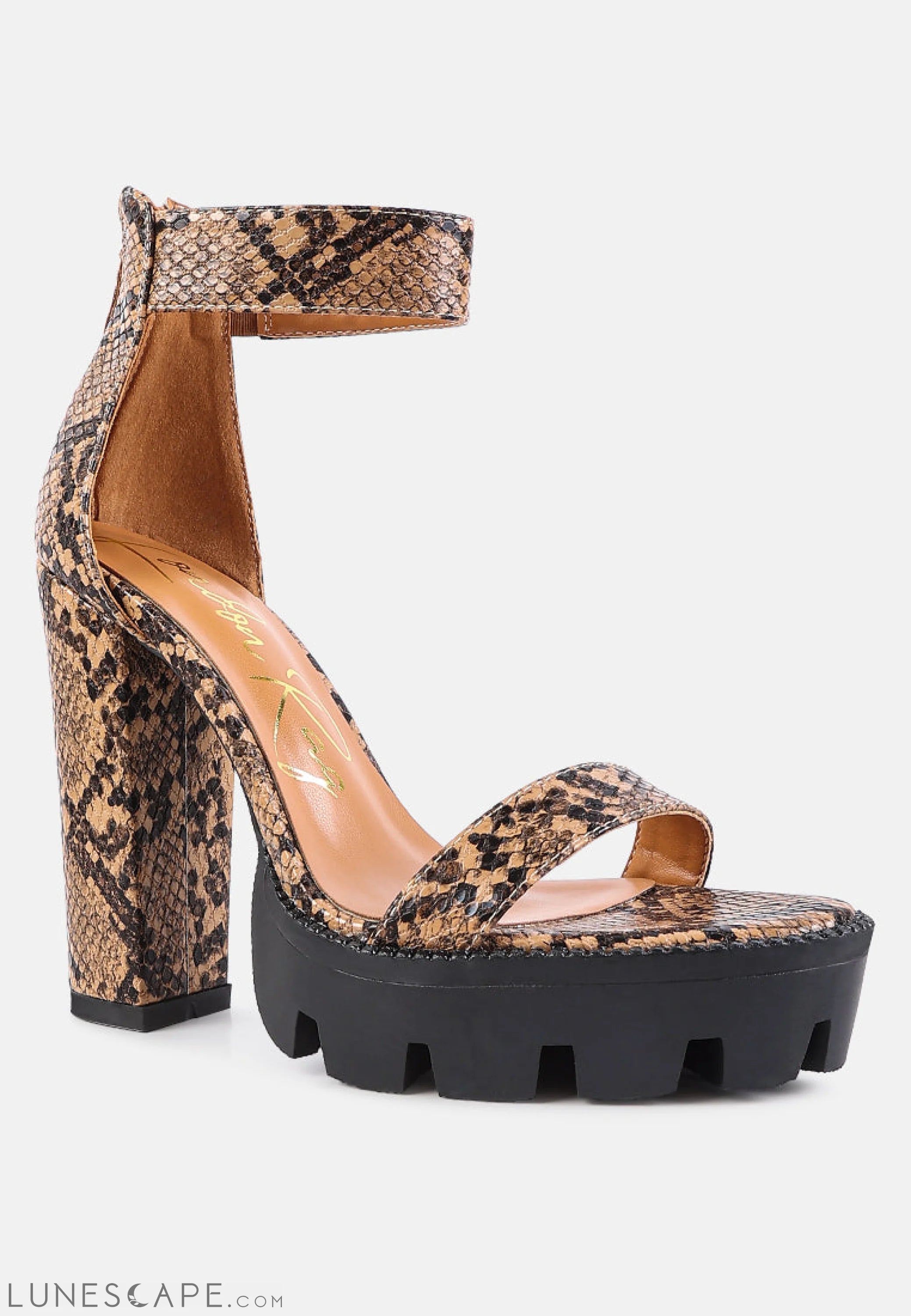 Rattle Snake Print Chunky High Block Heel Sandals LUNESCAPE