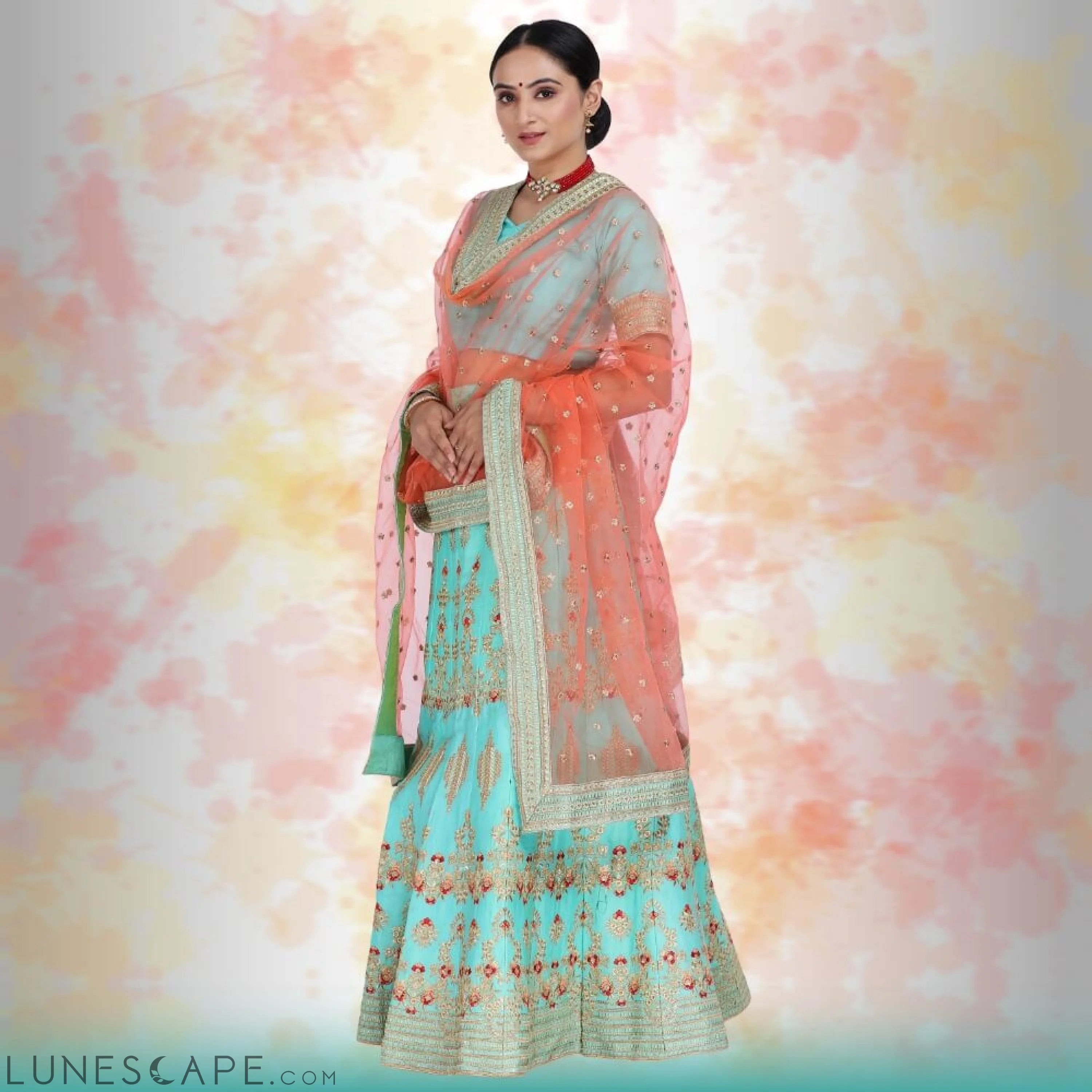 Raw Silk Lehenga Choli - Blue LUNESCAPE