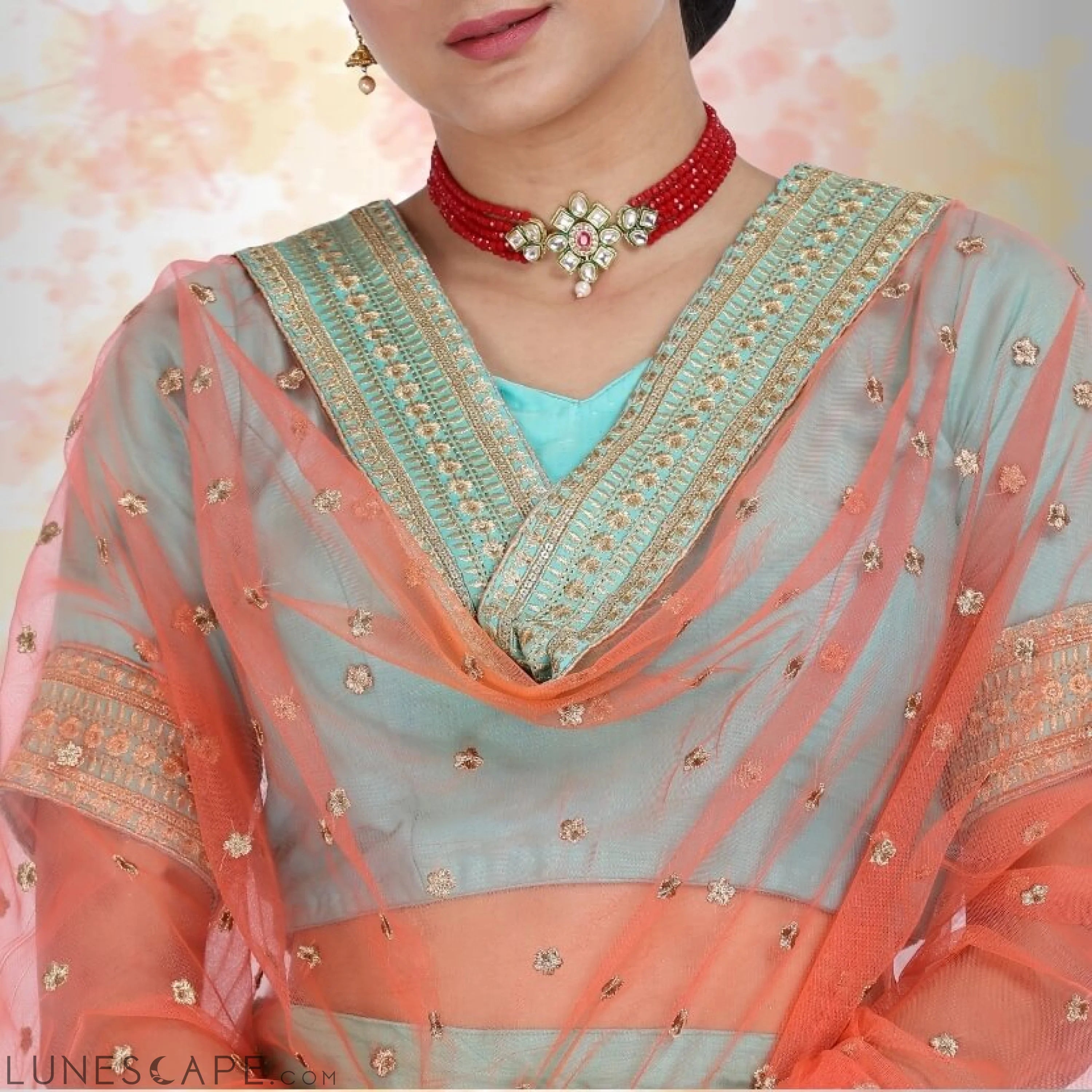 Raw Silk Lehenga Choli - Blue LUNESCAPE