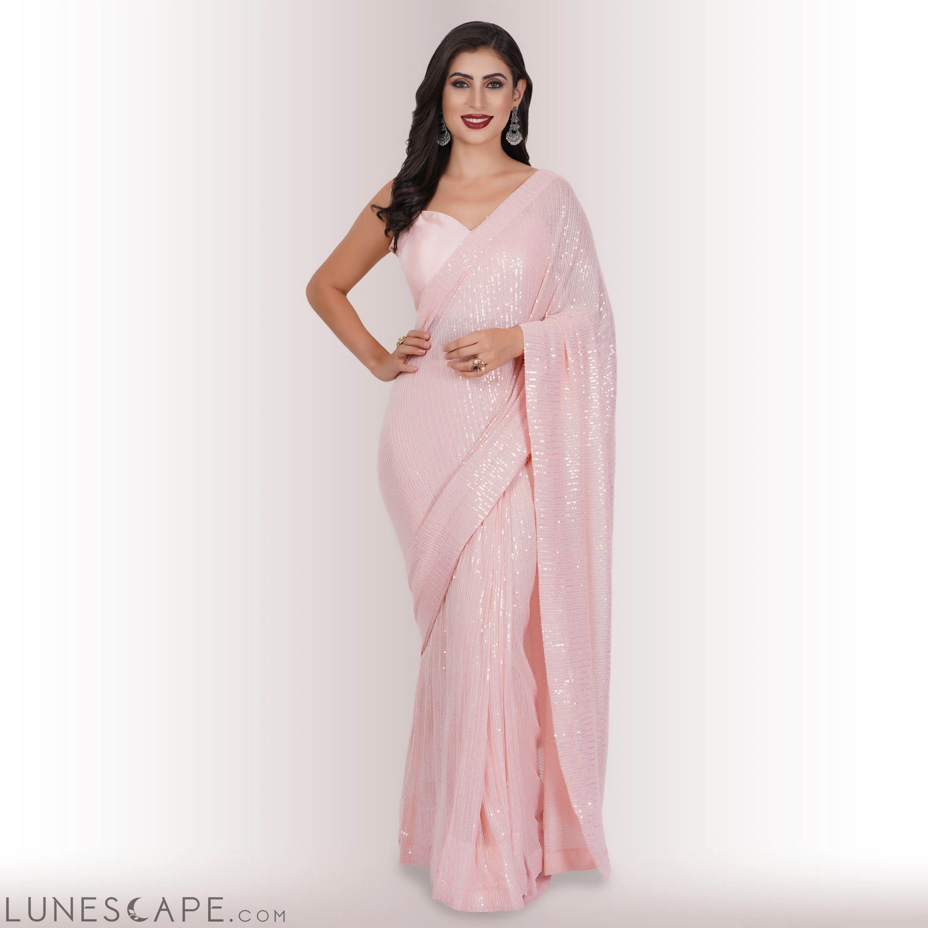 Ready Made Sequin Saree - Blush LUNESCAPE