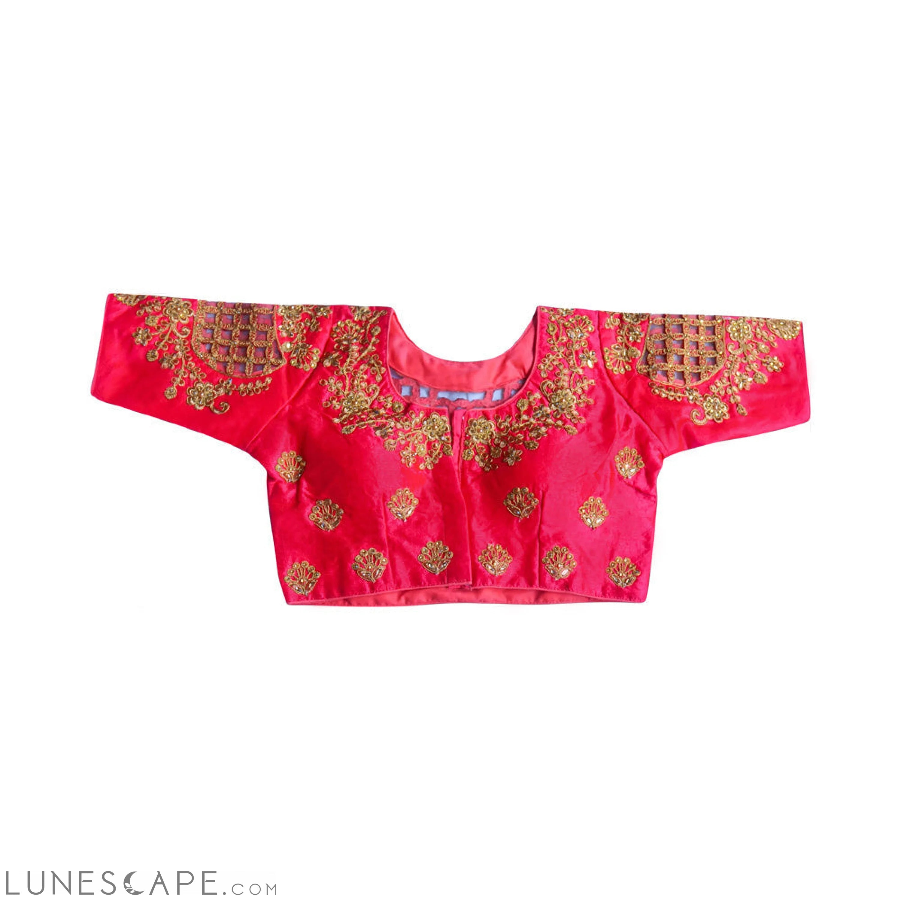 Readymade Saree Blouse With Elbow Length Sleeves  - Carrot Pink LUNESCAPE