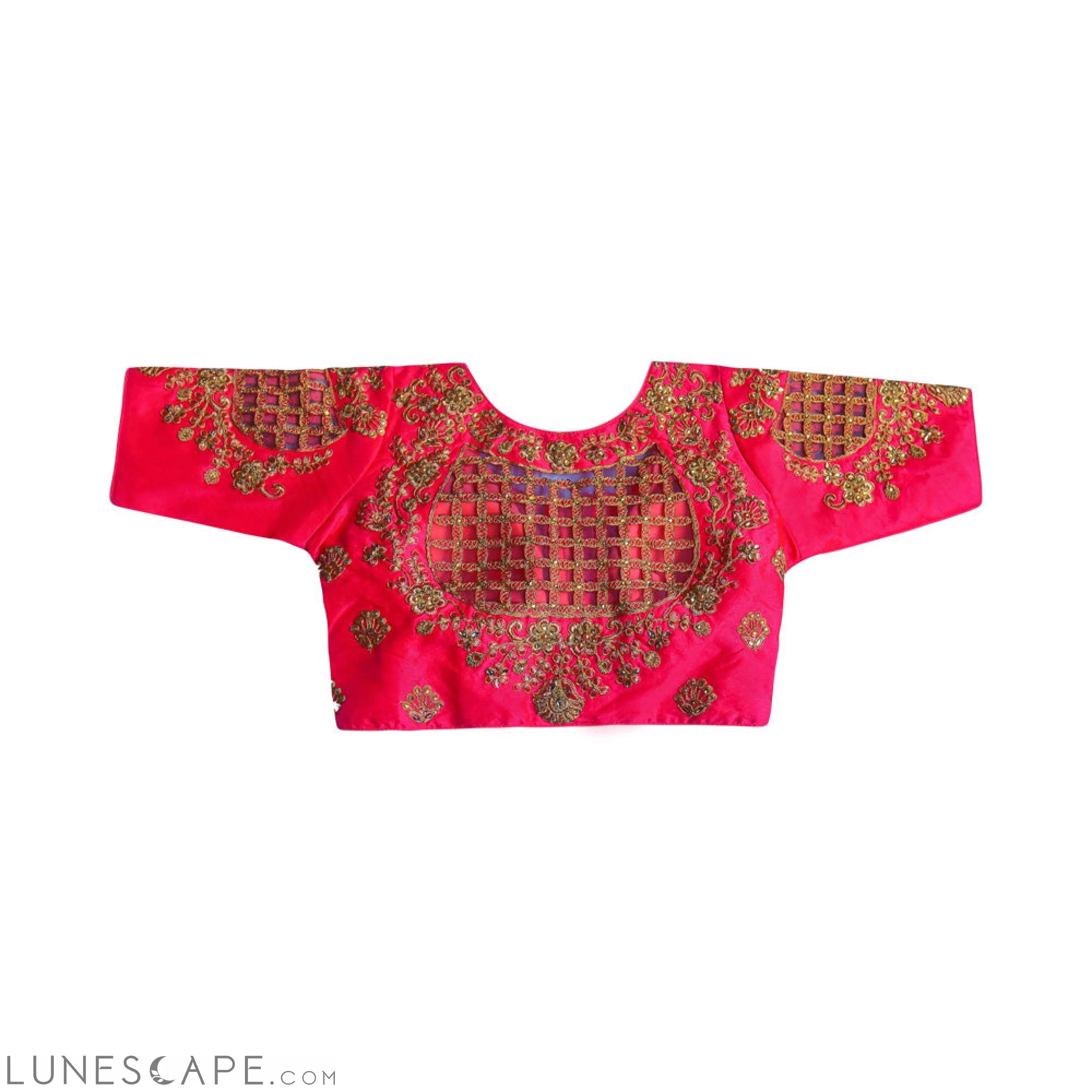 Readymade Saree Blouse With Elbow Length Sleeves  - Carrot Pink LUNESCAPE