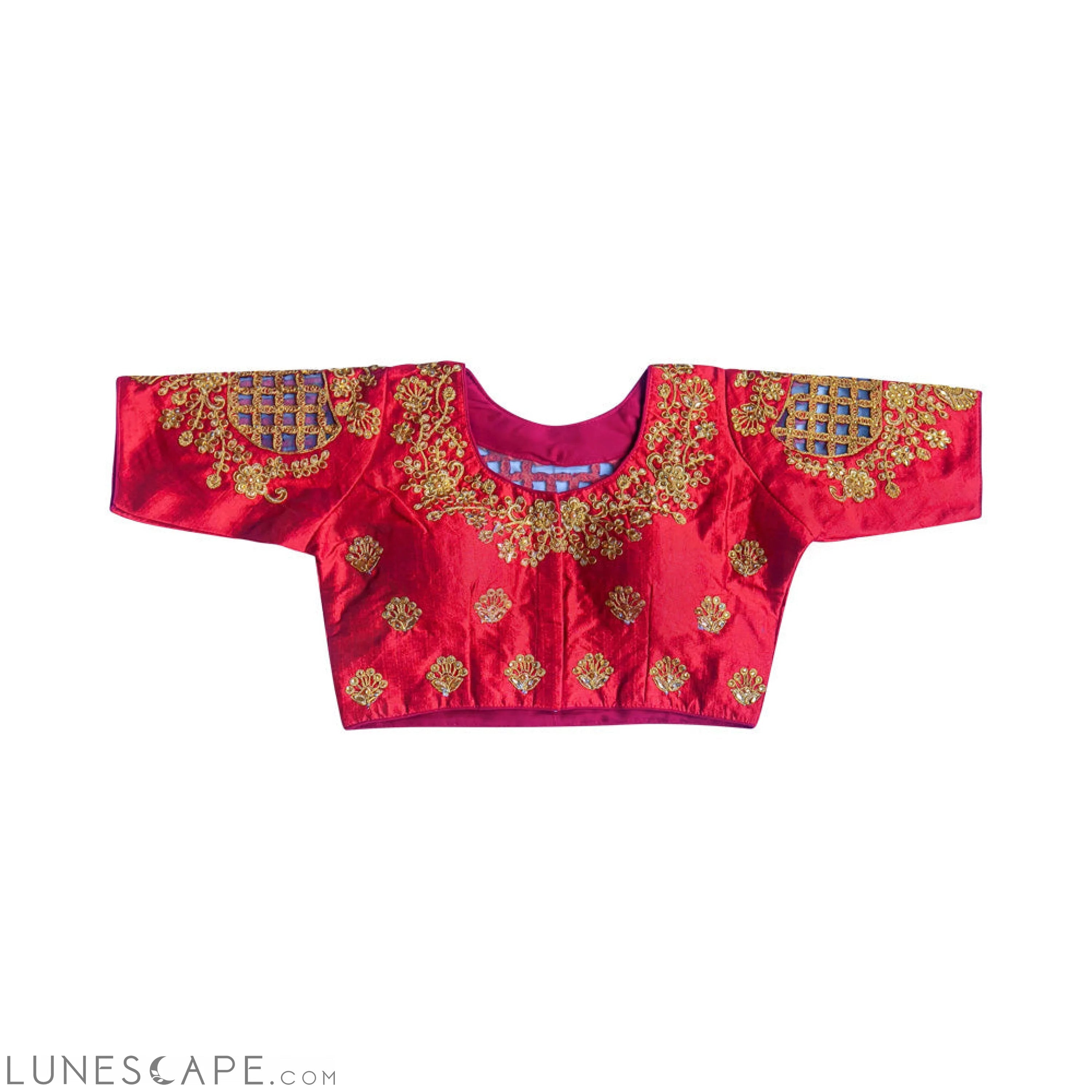 Readymade Saree Blouse With Elbow Length Sleeves  - Dark Red LUNESCAPE