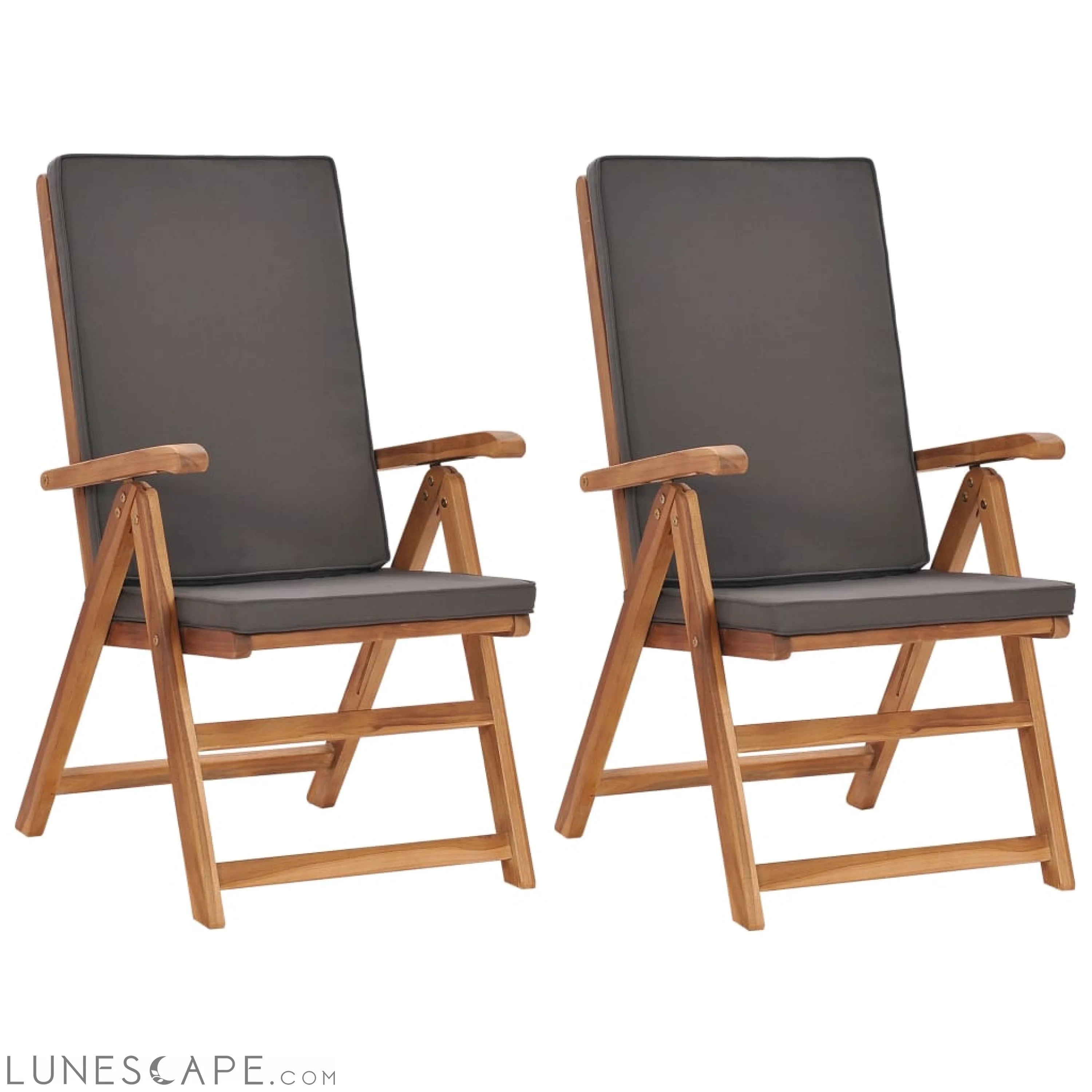Reclining Garden Chairs with Cushions 2 pcs Solid Teak Wood Gray LUNESCAPE