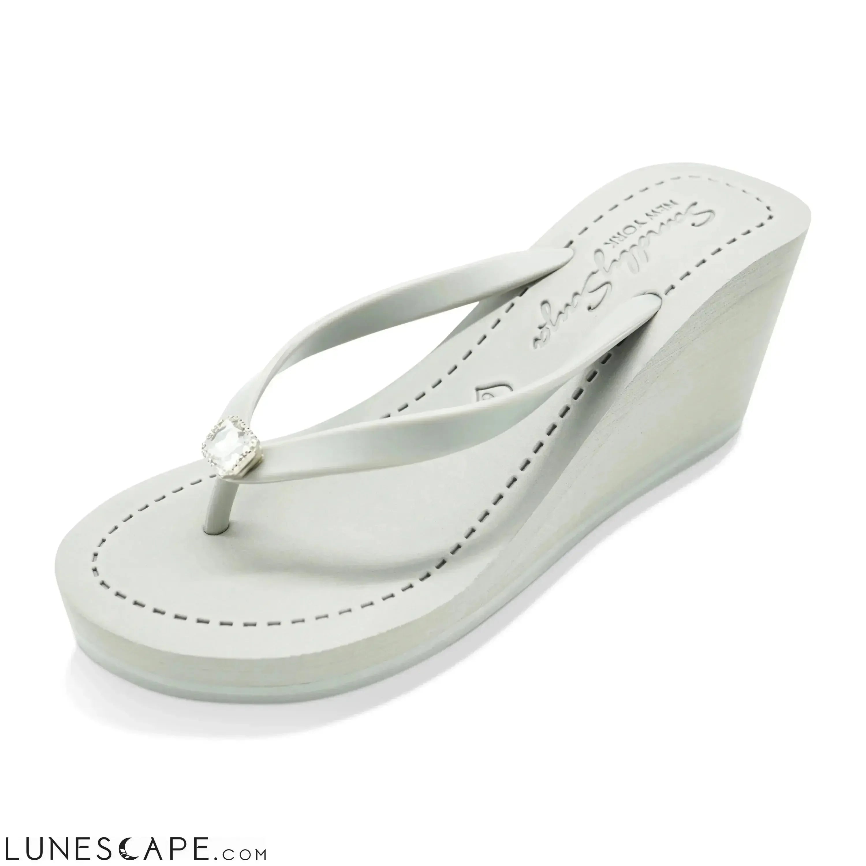 Rectangle Studs-Rhine Stone Embellished Women's High Wedge Flip Flops Sandal LUNESCAPE