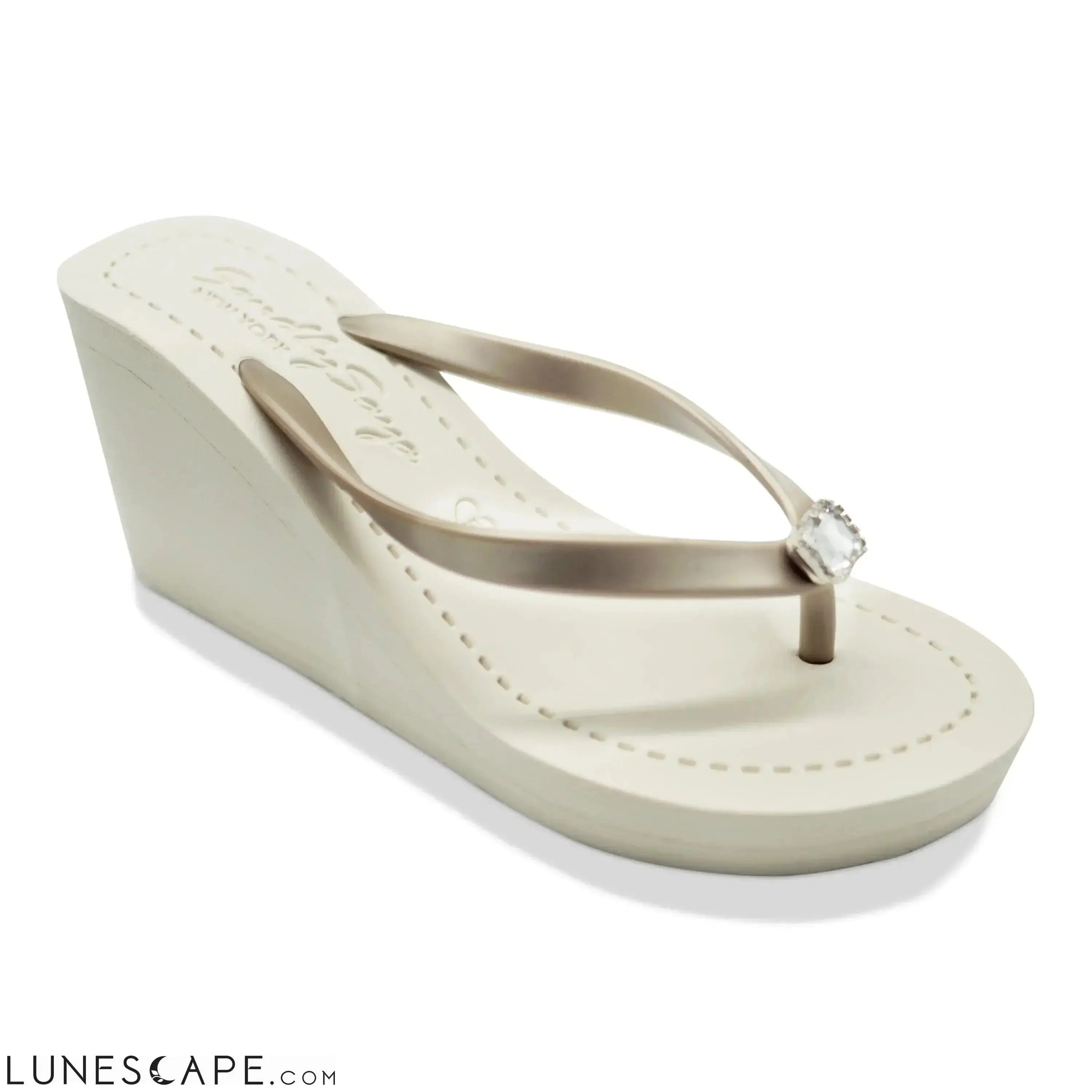 Rectangle Studs-Rhine Stone Embellished Women's High Wedge Flip Flops Sandal LUNESCAPE