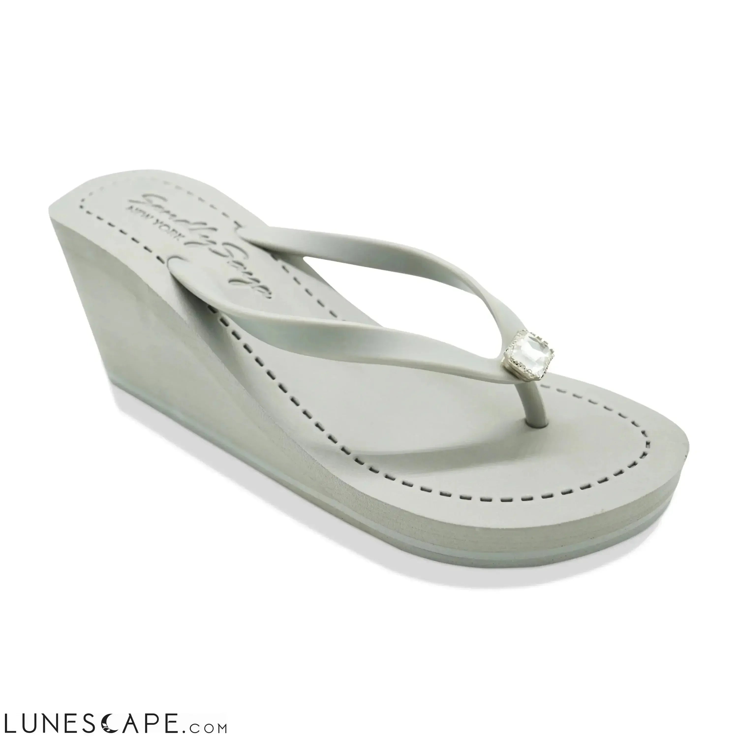 Rectangle Studs-Rhine Stone Embellished Women's High Wedge Flip Flops Sandal LUNESCAPE