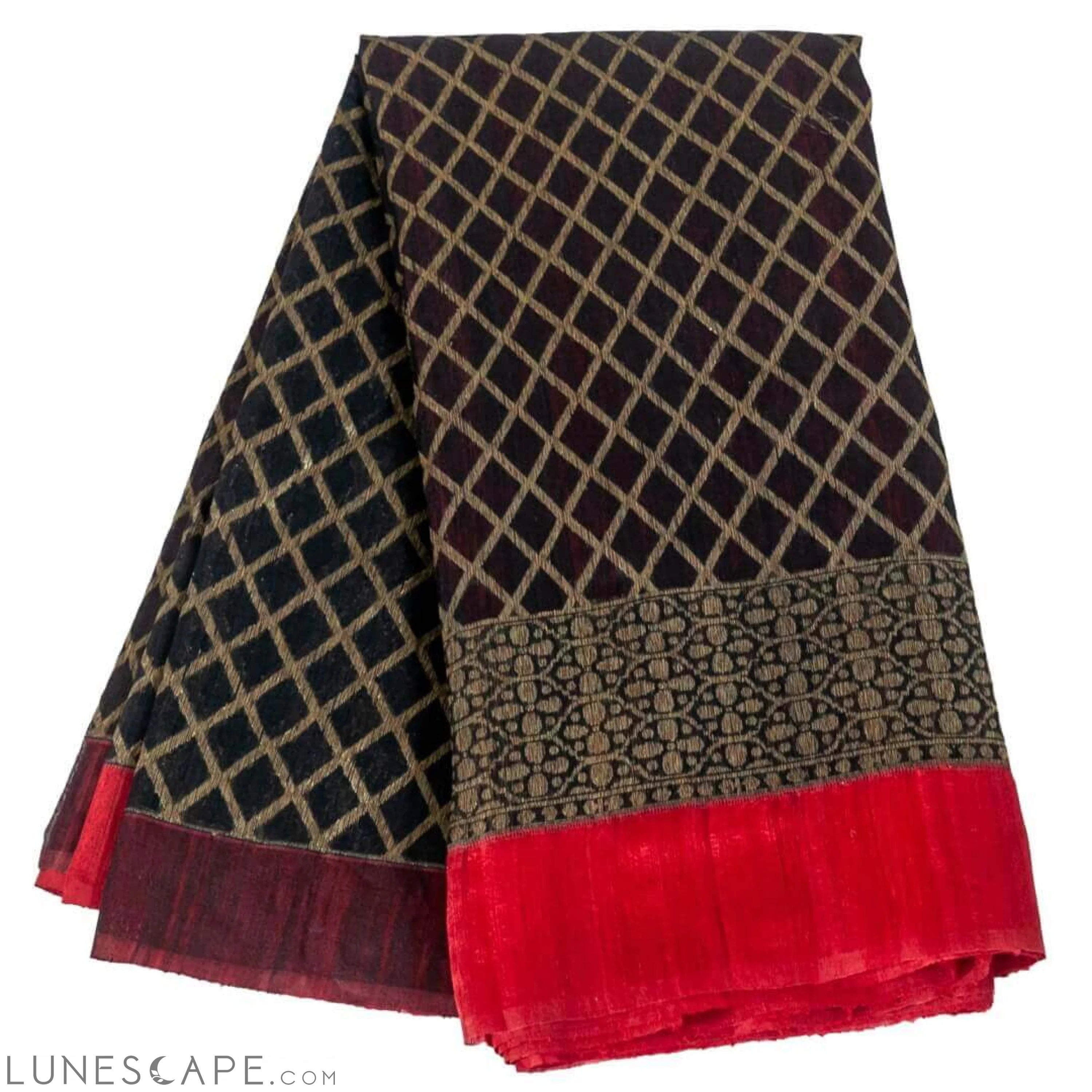 Red and Black Benaresi Handloom Silk Saree LUNESCAPE
