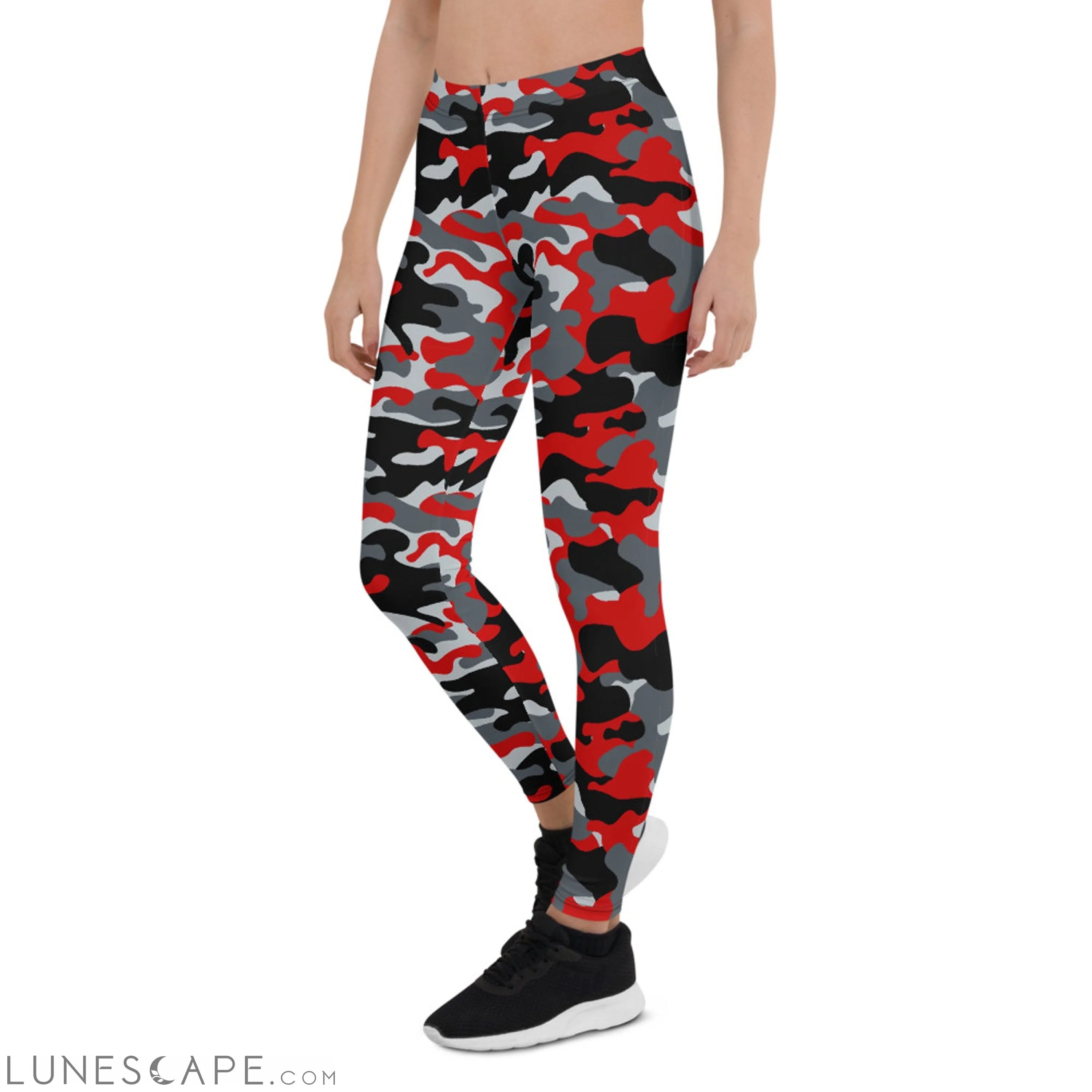 Red and Gray Camo Leggings for Women Activewear