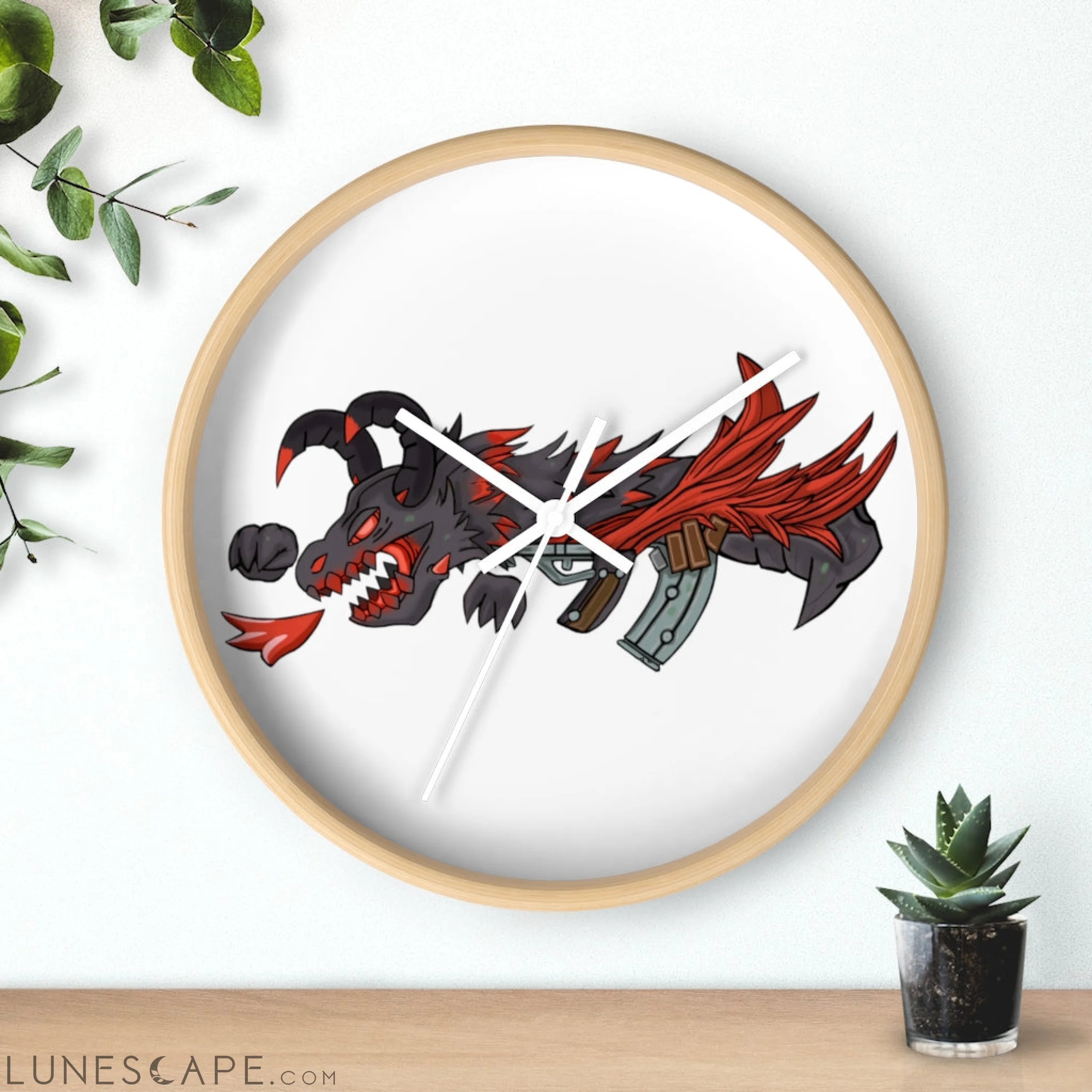 Red Black Dragon Gun Wall clock LUNESCAPE