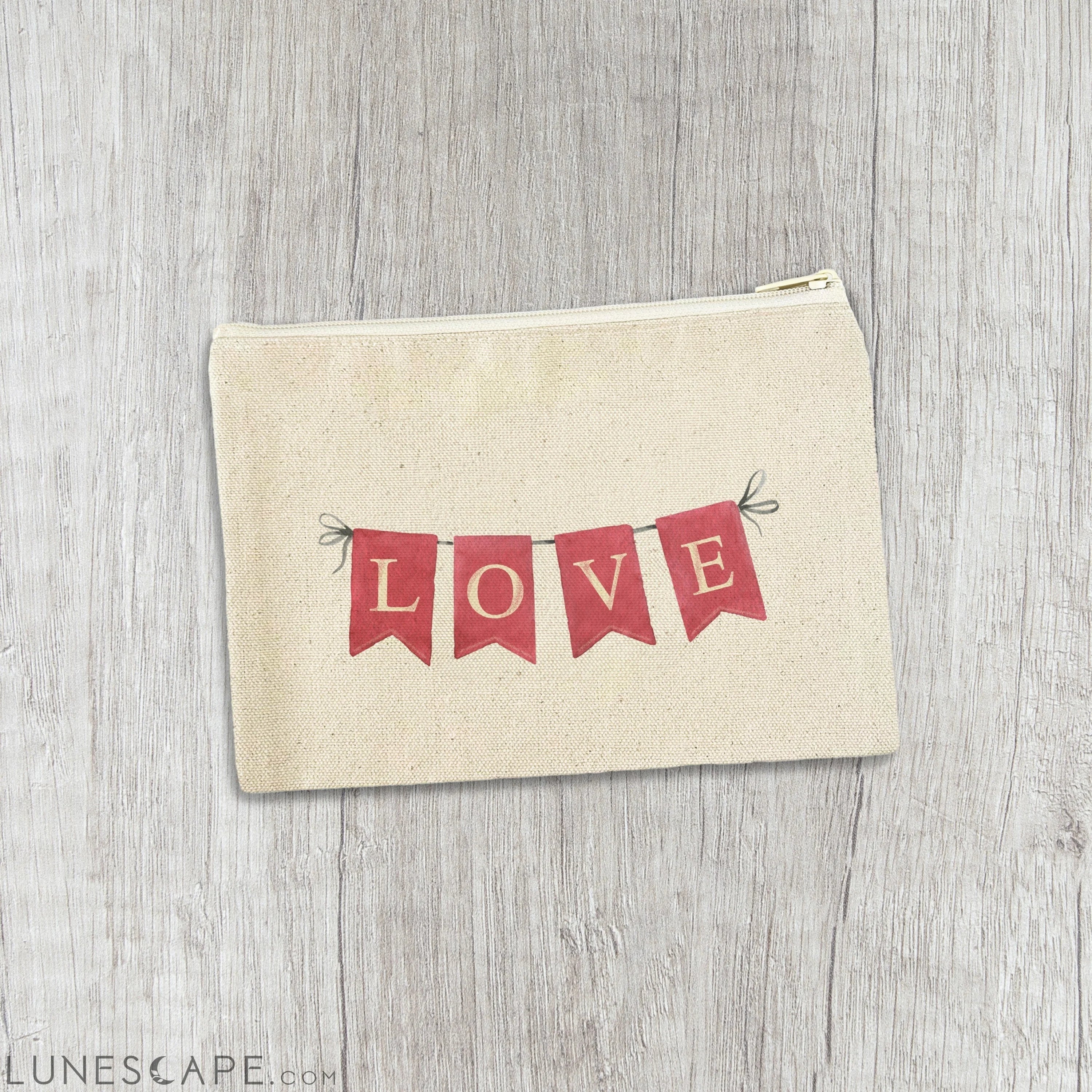 Red Love Banner - Valentine's Day Canvas Zipper Pouch LUNESCAPE
