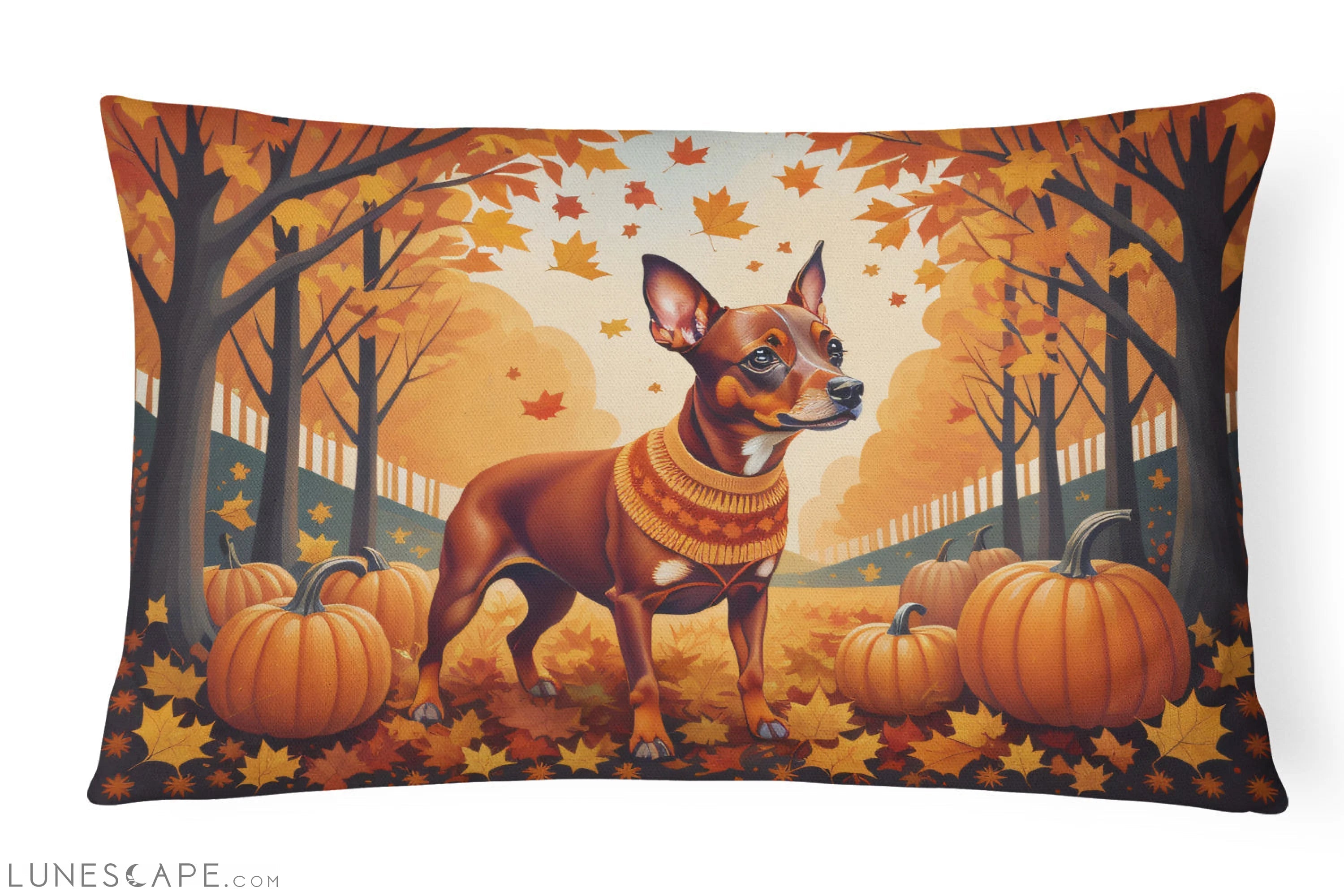 Red Miniature Pinscher Fall Throw Pillow LUNESCAPE