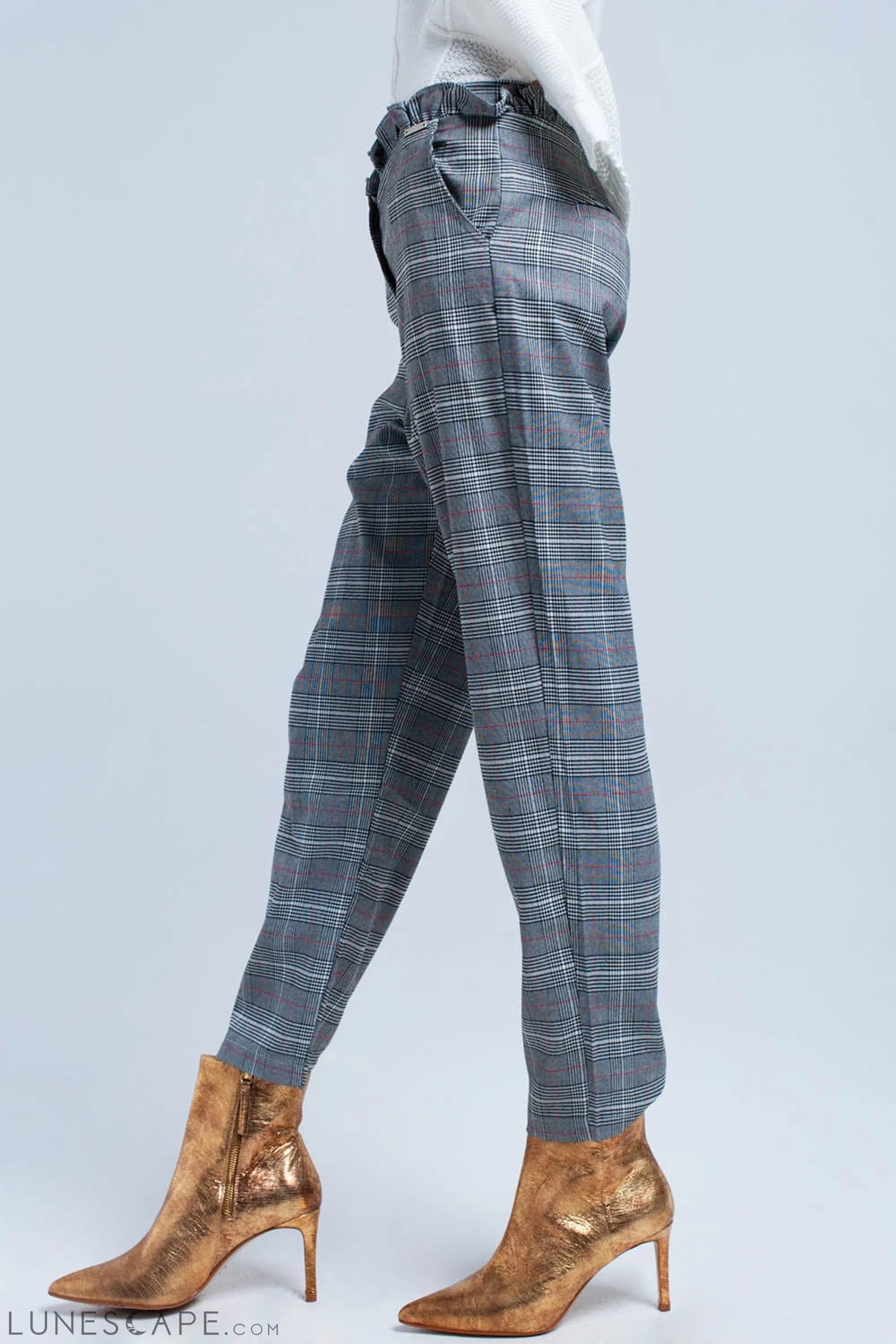 Red Tartan Plaid Pattern Womens Trousers LUNESCAPE