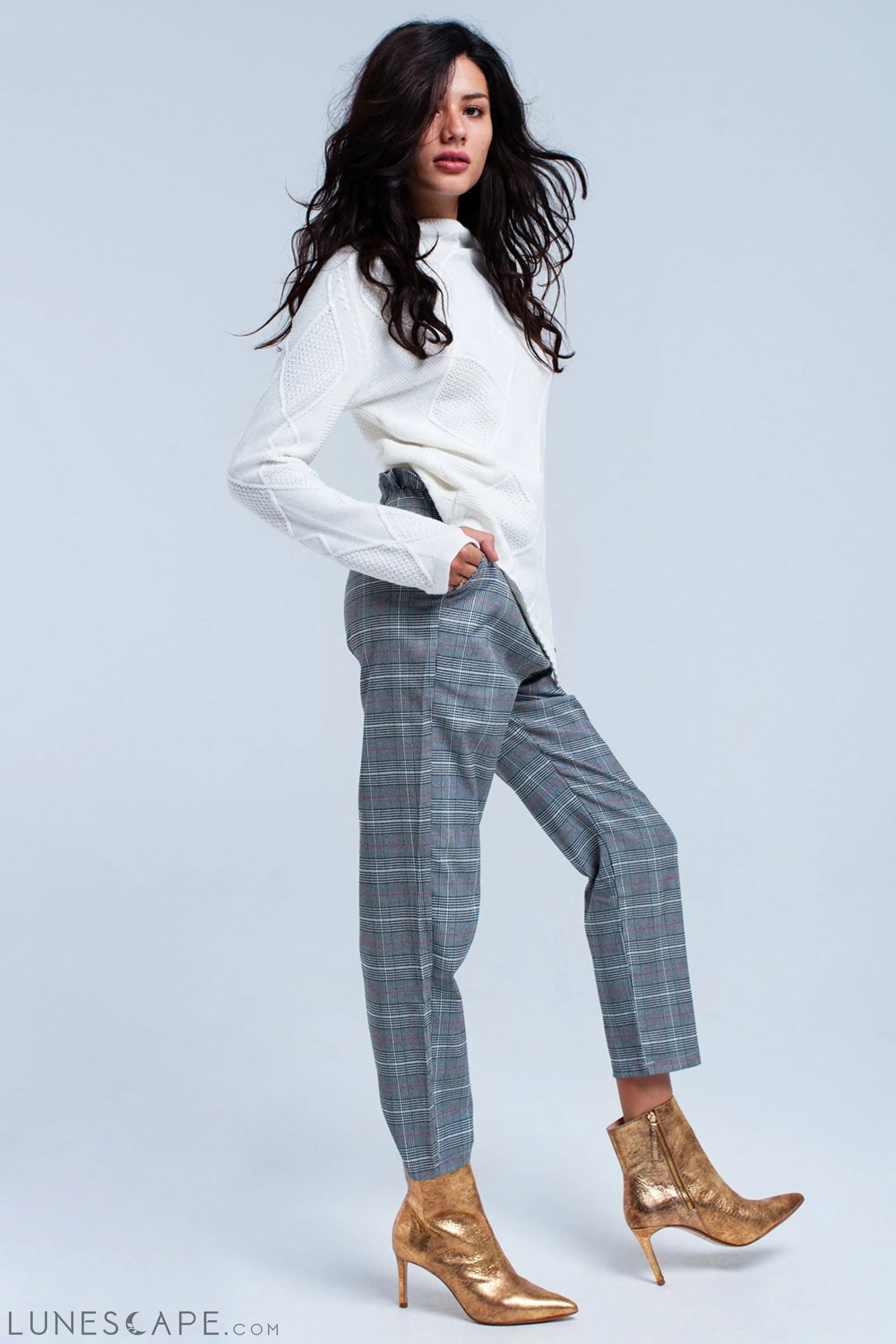 Red Tartan Plaid Pattern Womens Trousers LUNESCAPE