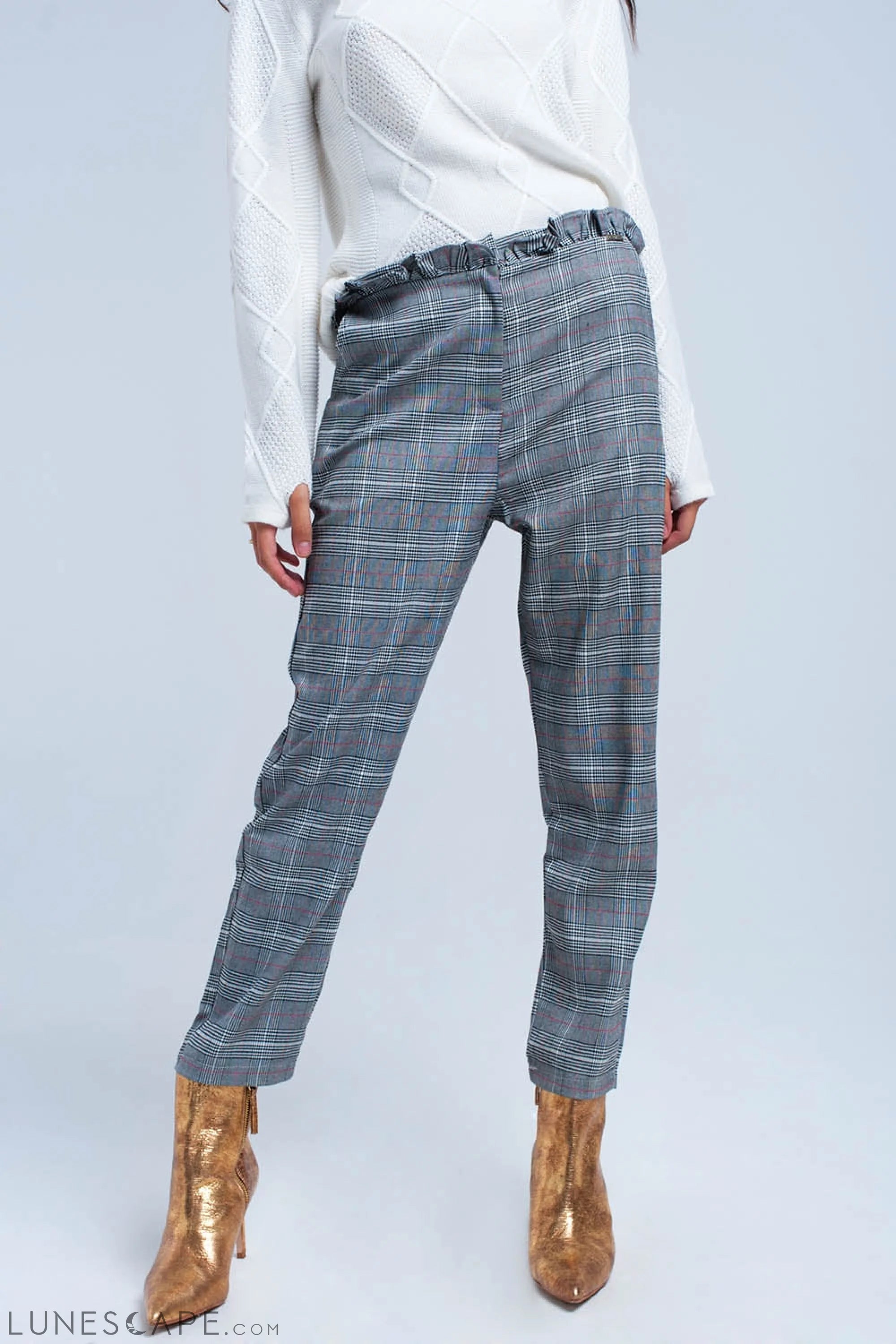 Red Tartan Plaid Pattern Womens Trousers LUNESCAPE