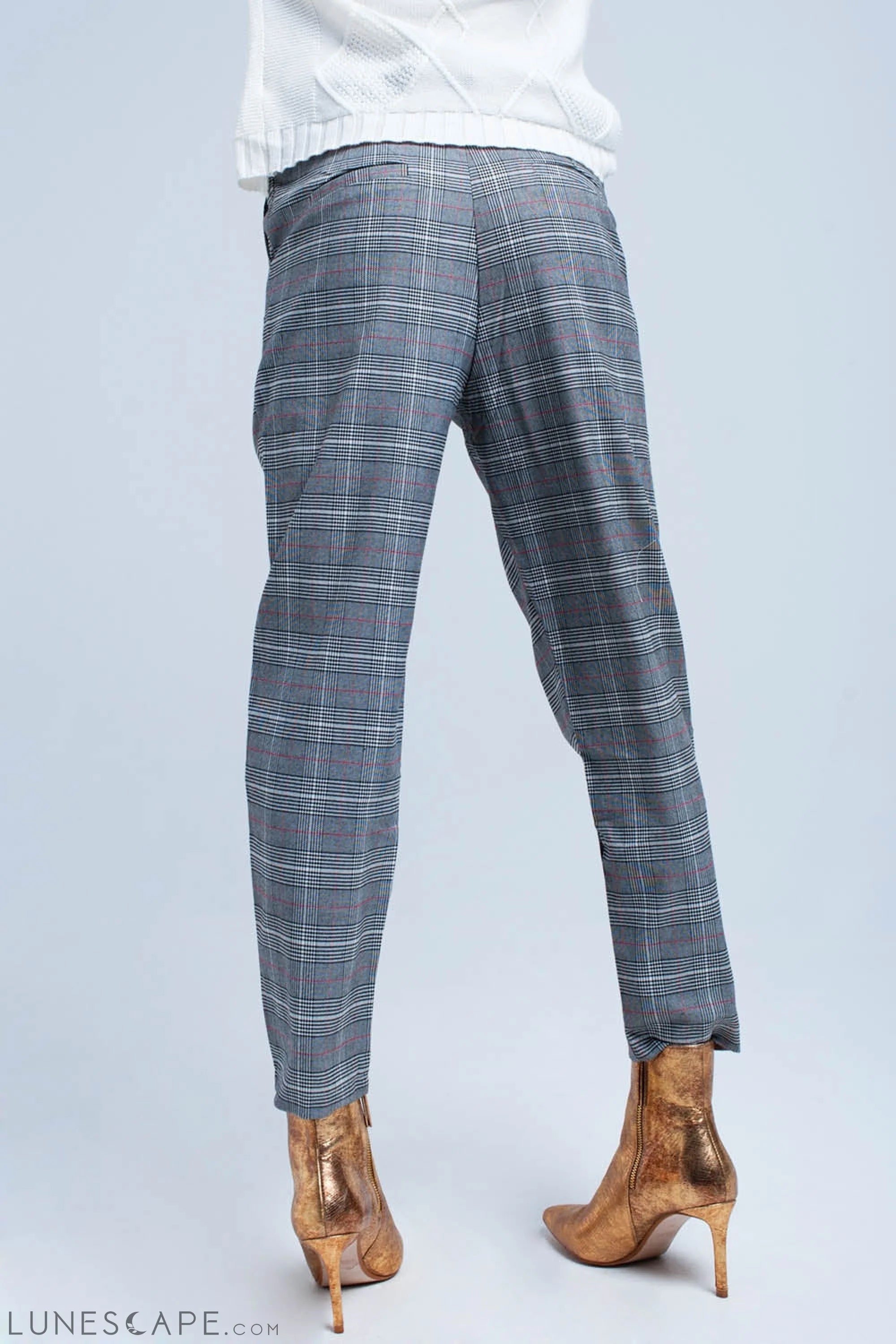 Red Tartan Plaid Pattern Womens Trousers LUNESCAPE