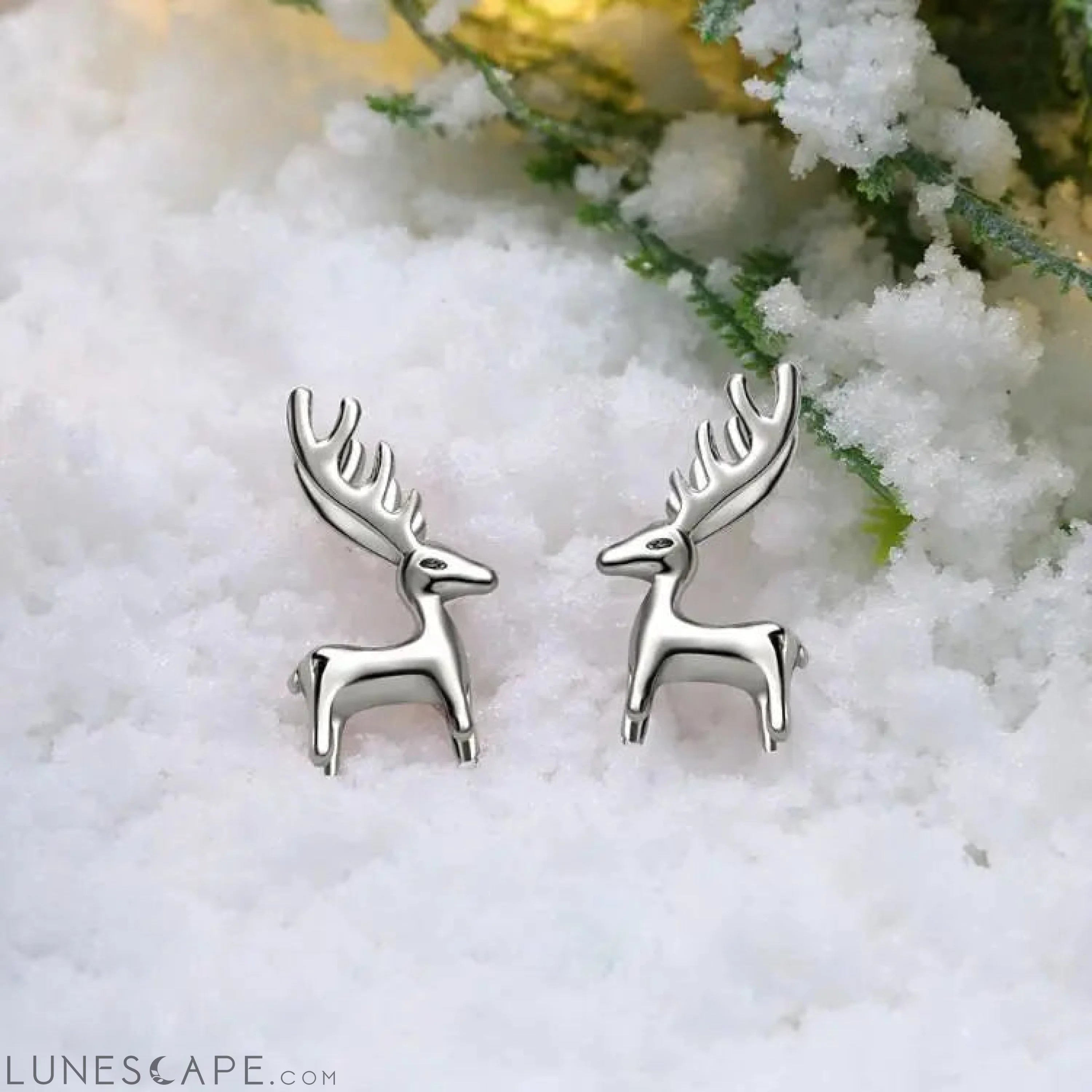 Reindeer Studs - 18K White Gold Plated LUNESCAPE