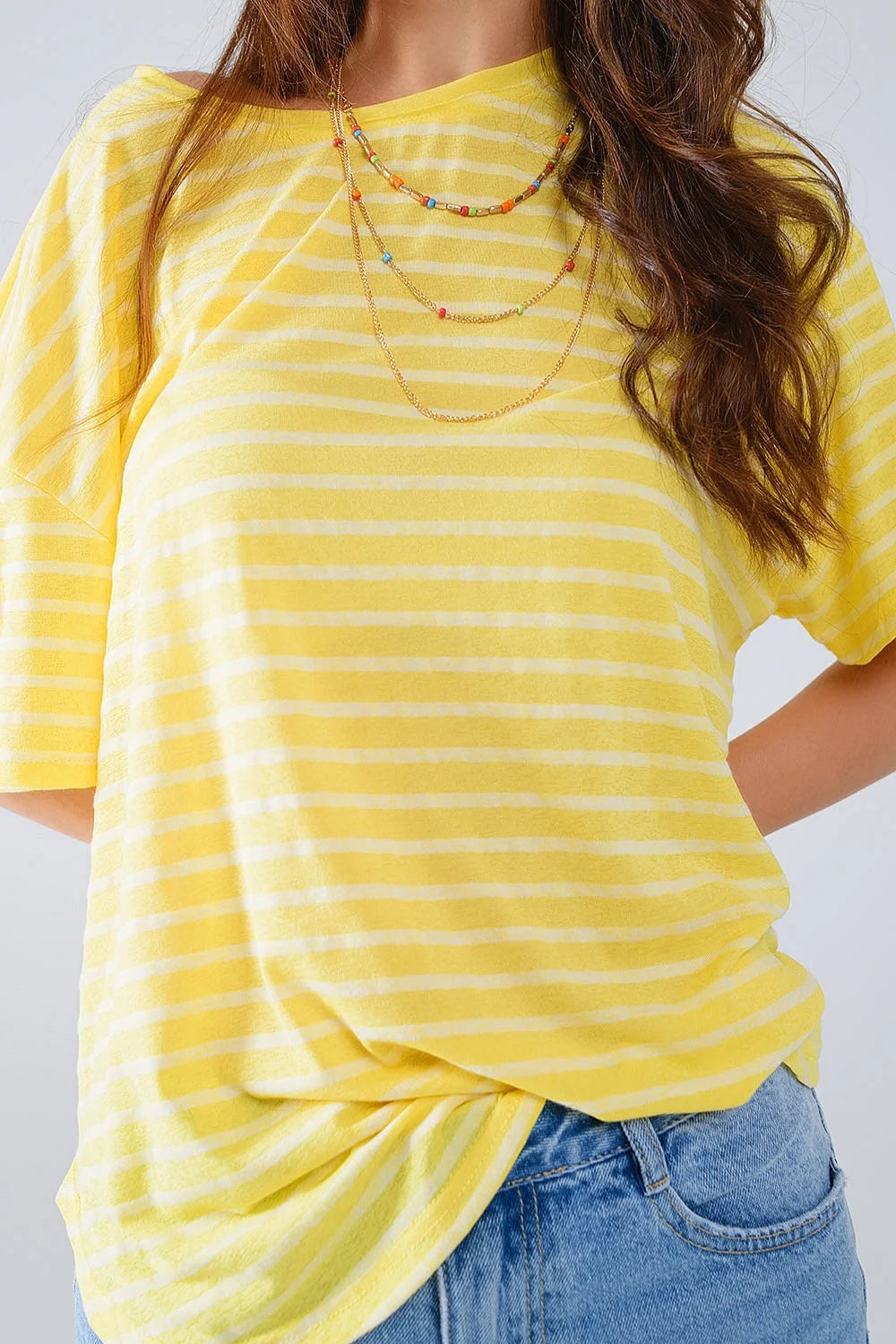 Relaxed Striped T-Shirt With Crew Neckline in Yellow LUNESCAPE