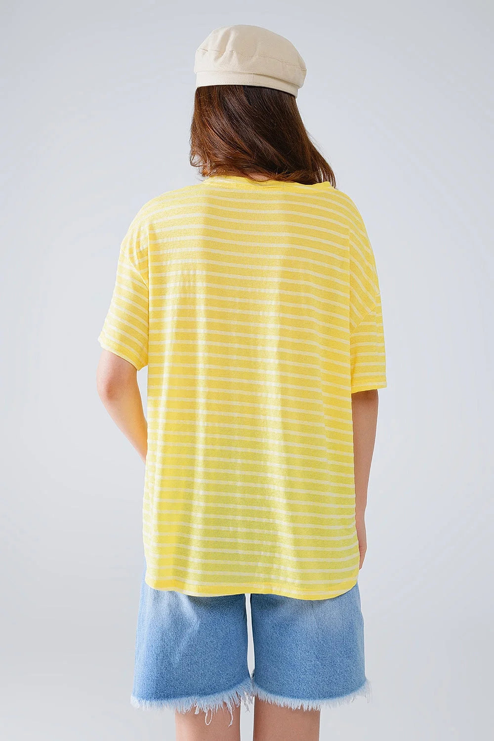 Relaxed Striped T-Shirt With Crew Neckline in Yellow LUNESCAPE