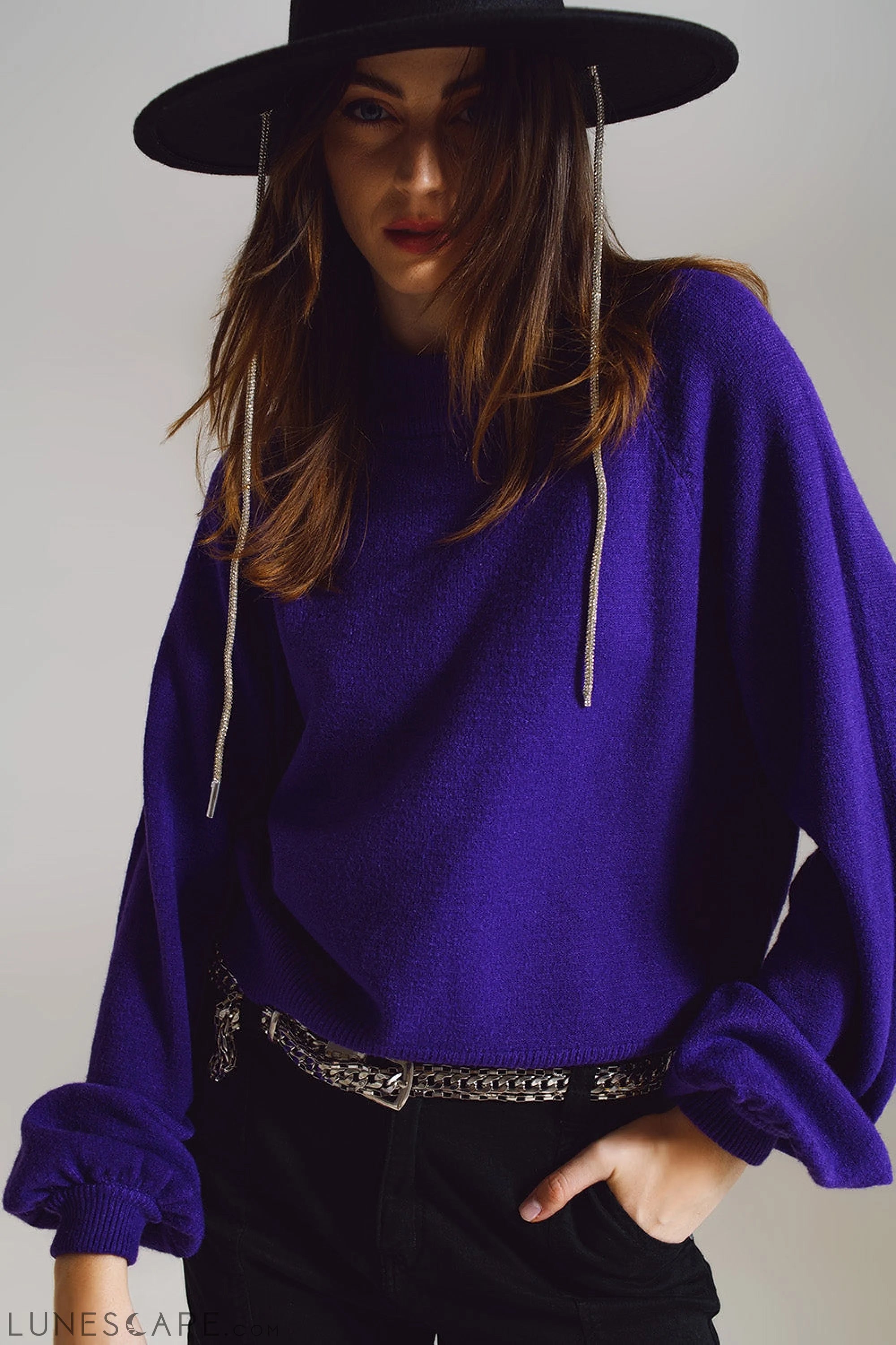 Relaxed Style Purple Jumper With Balloon Sleeves LUNESCAPE