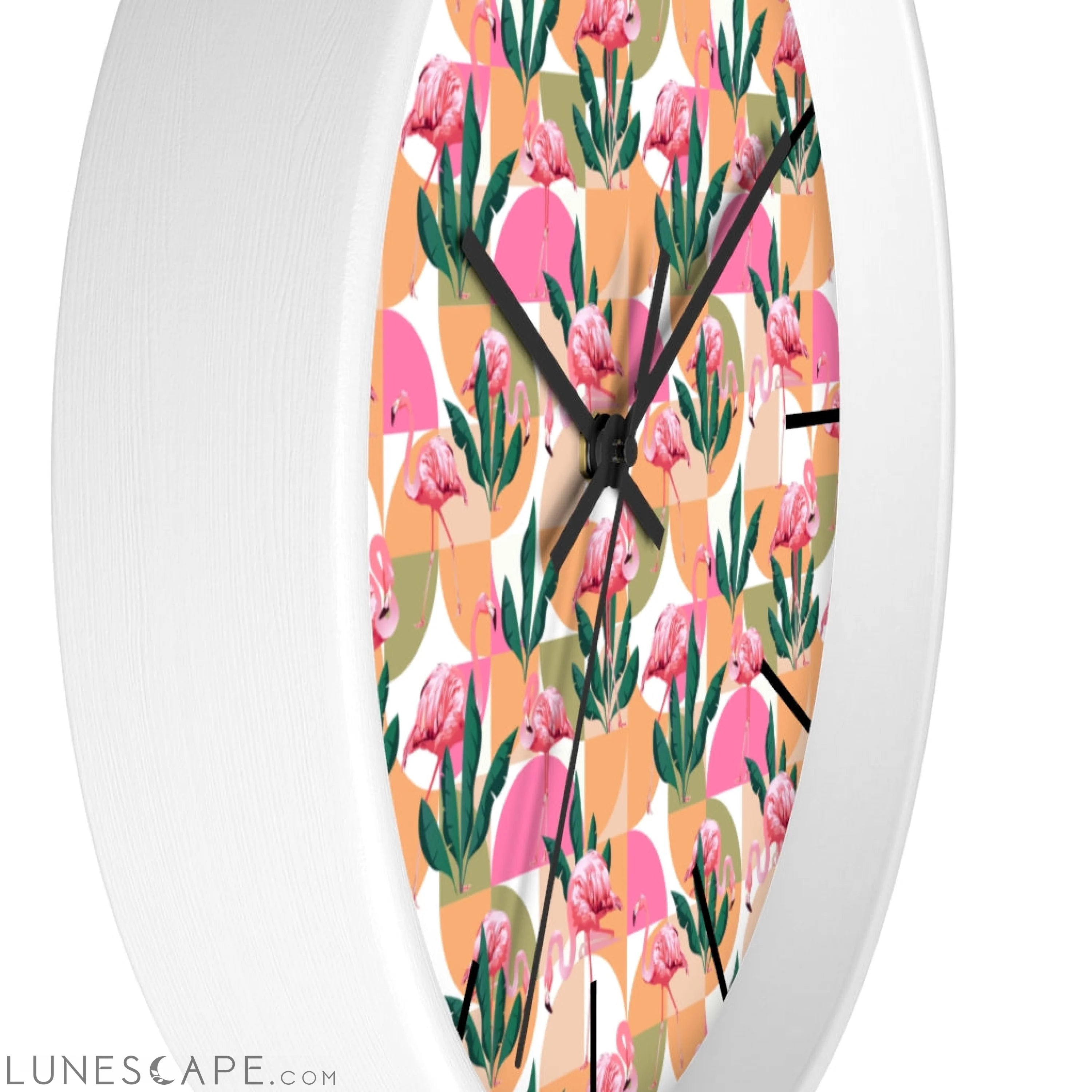 Retro Pink Flamingo Geometric Clock LUNESCAPE