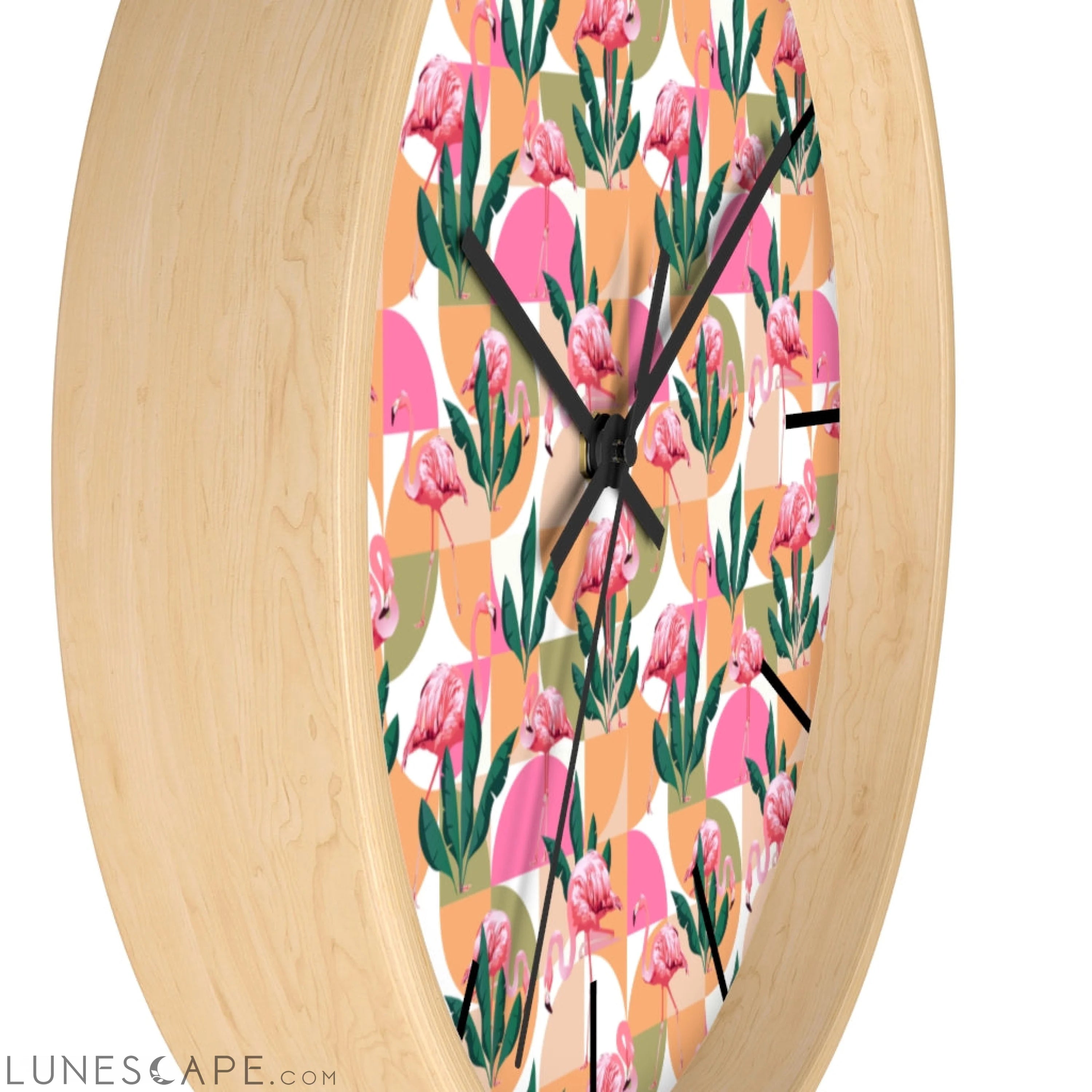 Retro Pink Flamingo Geometric Clock LUNESCAPE