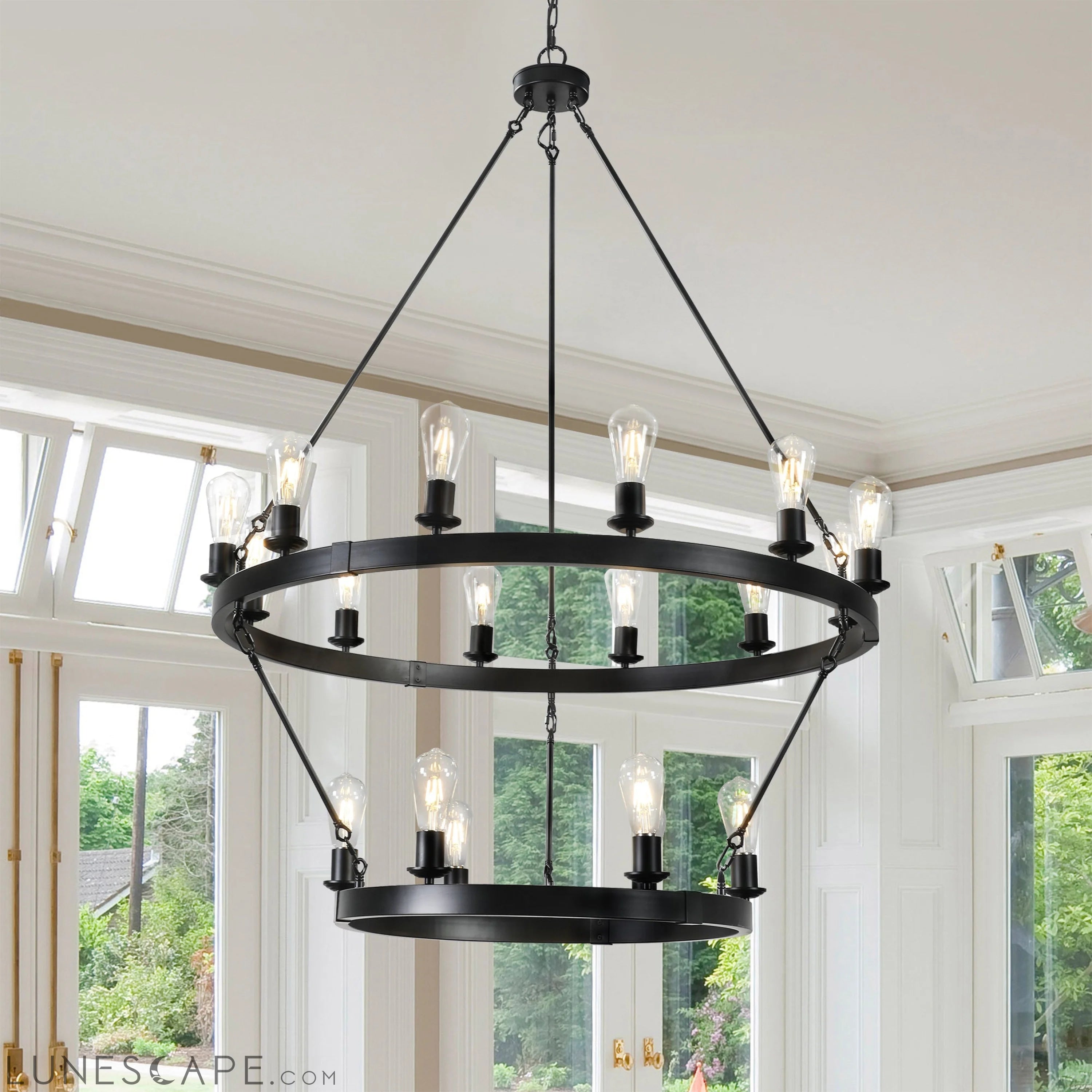 Retro style Large 2-Tier circular ceiling Ironwork chandelier LUNESCAPE