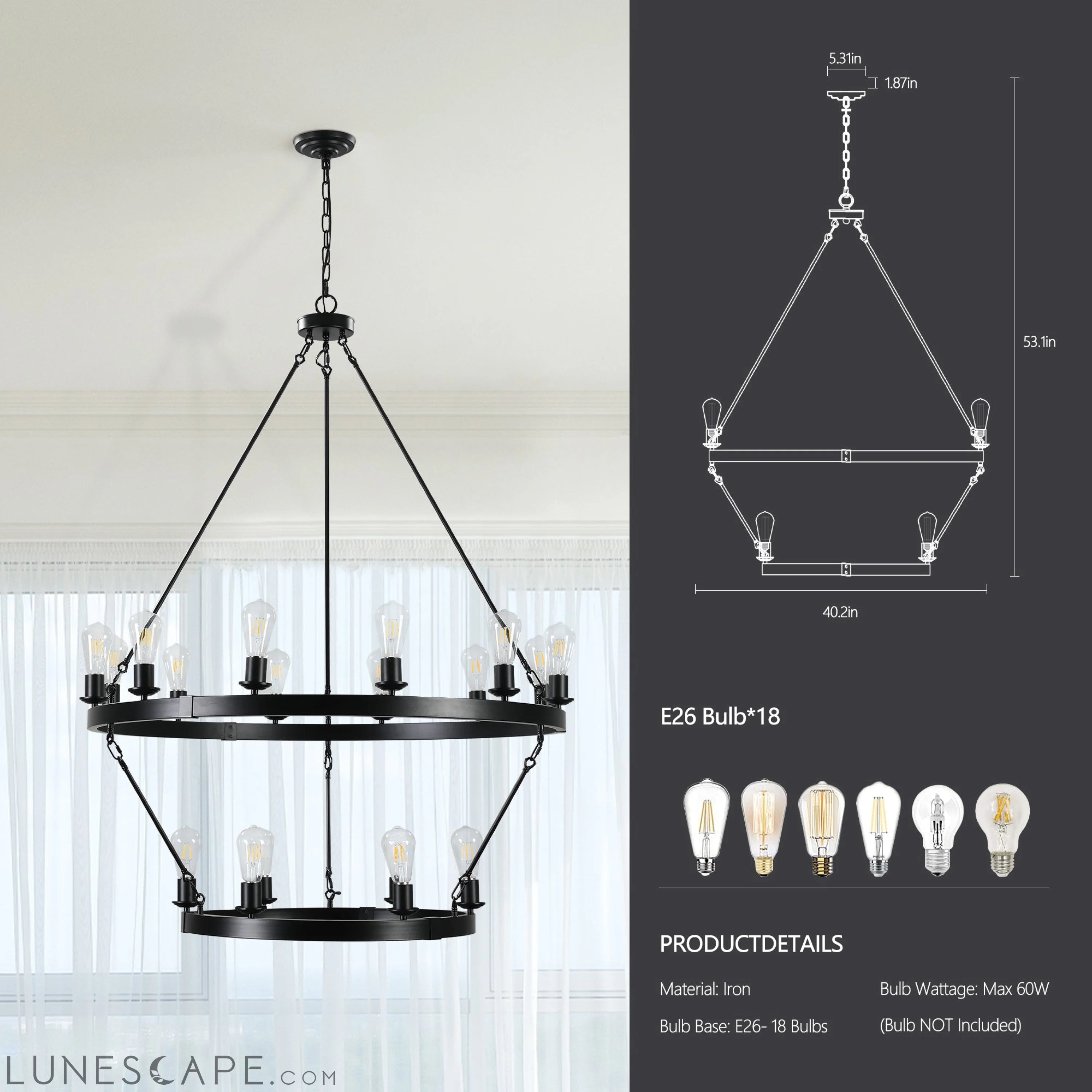 Retro style Large 2-Tier circular ceiling Ironwork chandelier LUNESCAPE