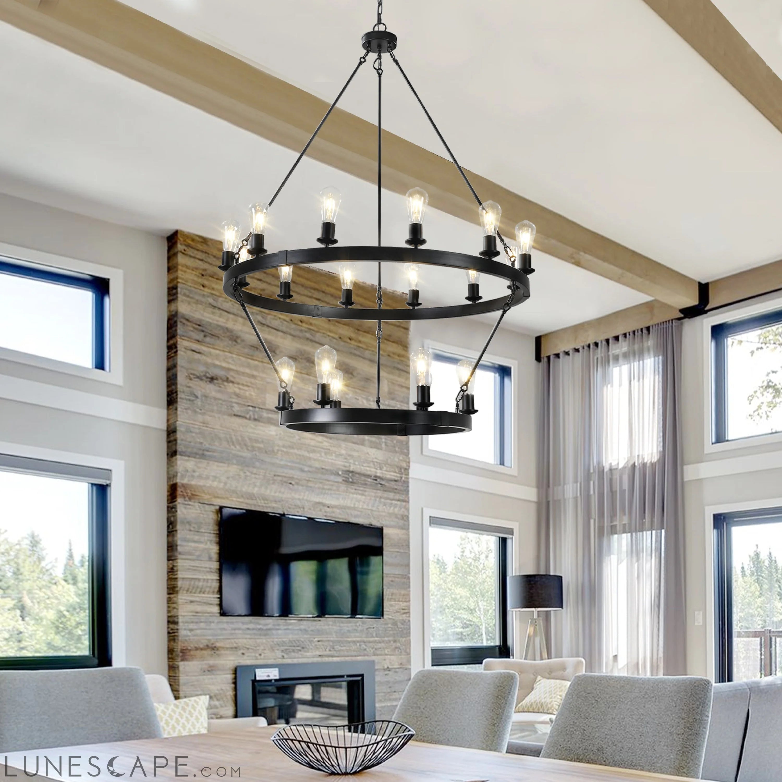 Retro style Large 2-Tier circular ceiling Ironwork chandelier LUNESCAPE