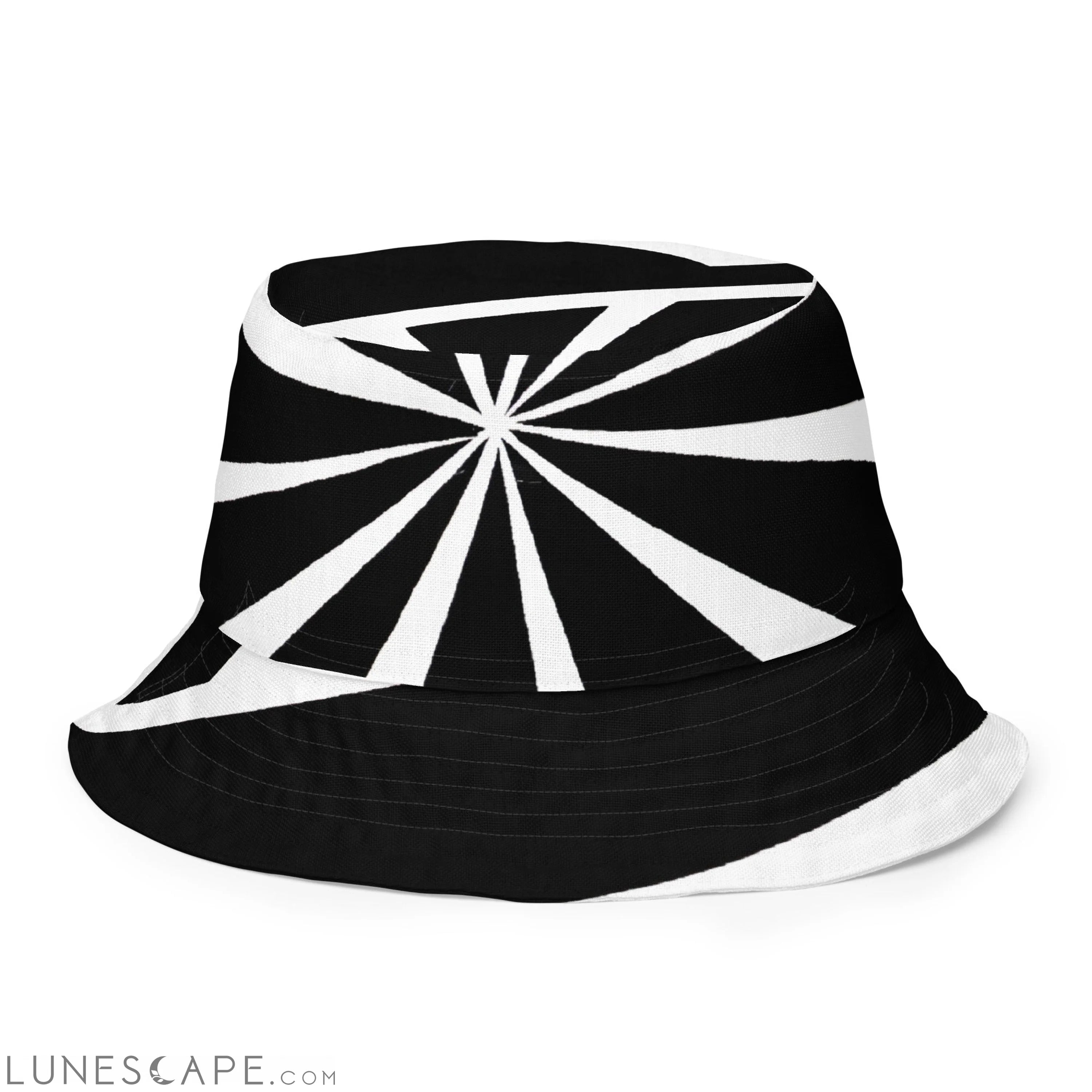 Reversible Bucket Hat Black And White Geometric Pattern 2 LUNESCAPE