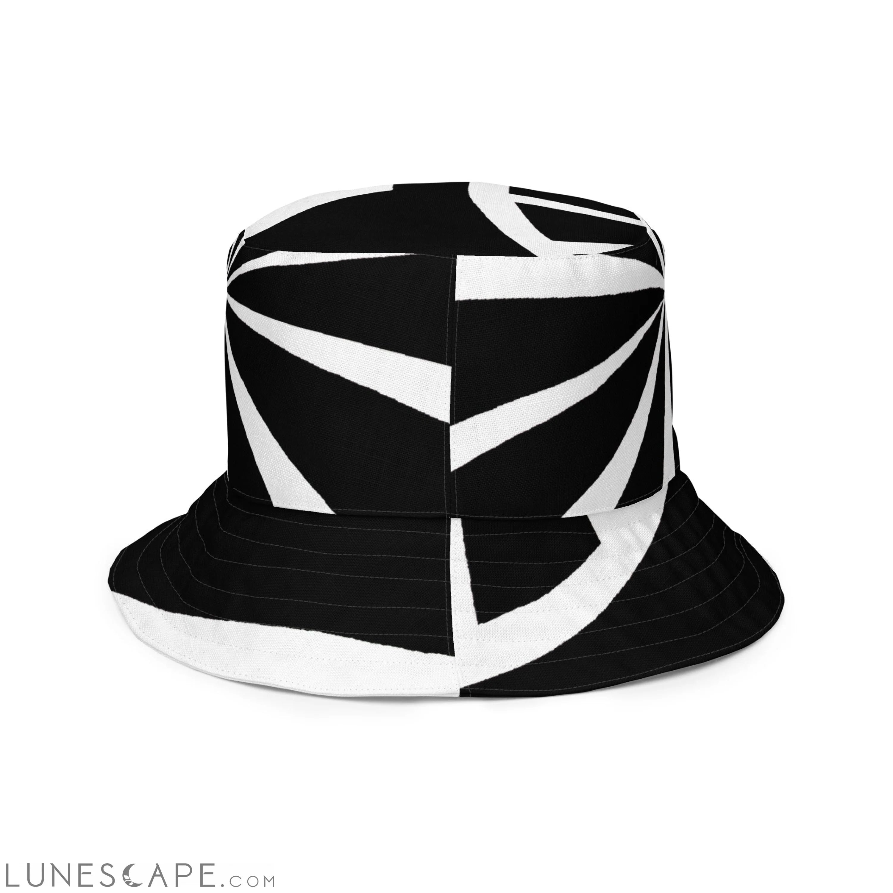 Reversible Bucket Hat Black And White Geometric Pattern 2 LUNESCAPE