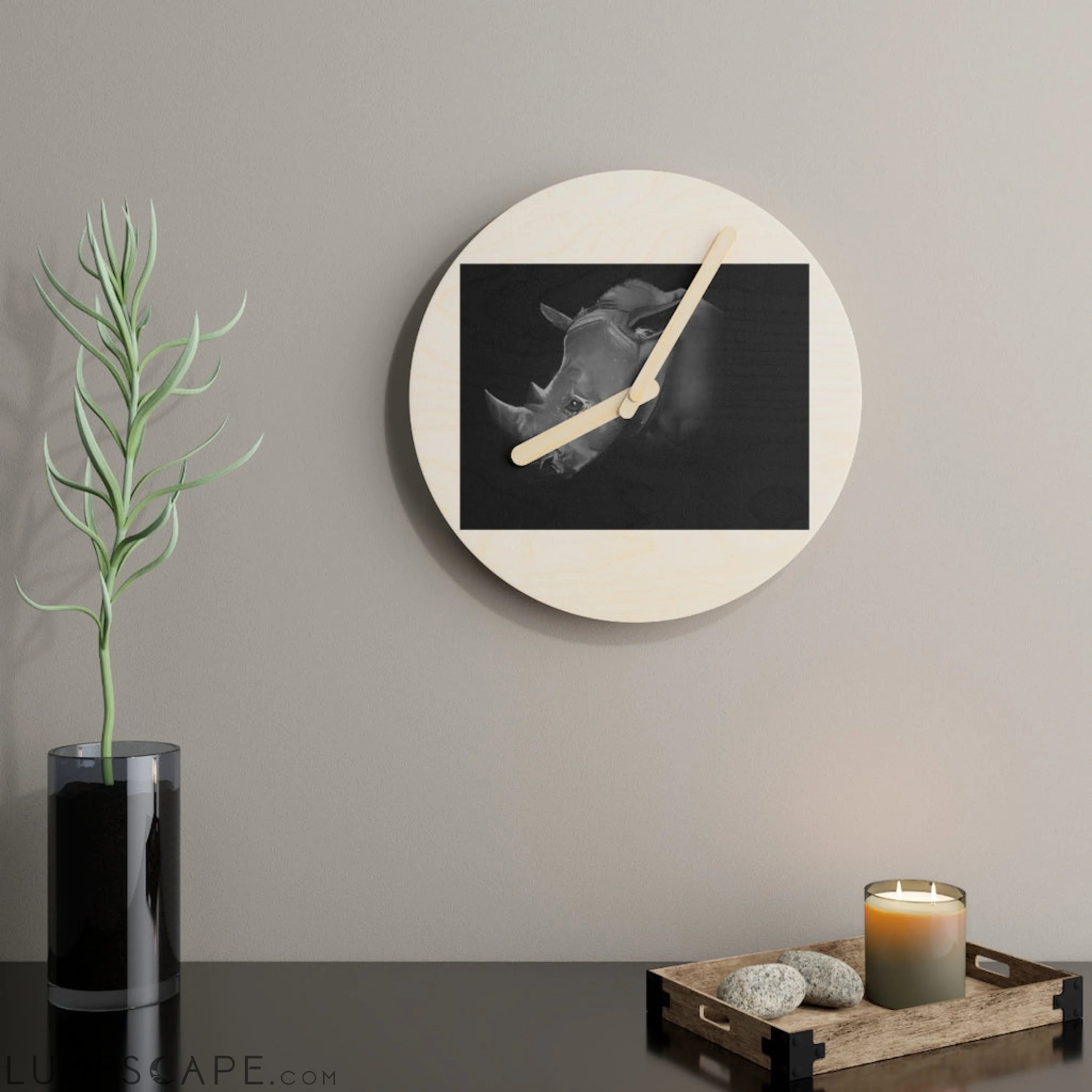 Rhino Wooden Wall Clock LUNESCAPE