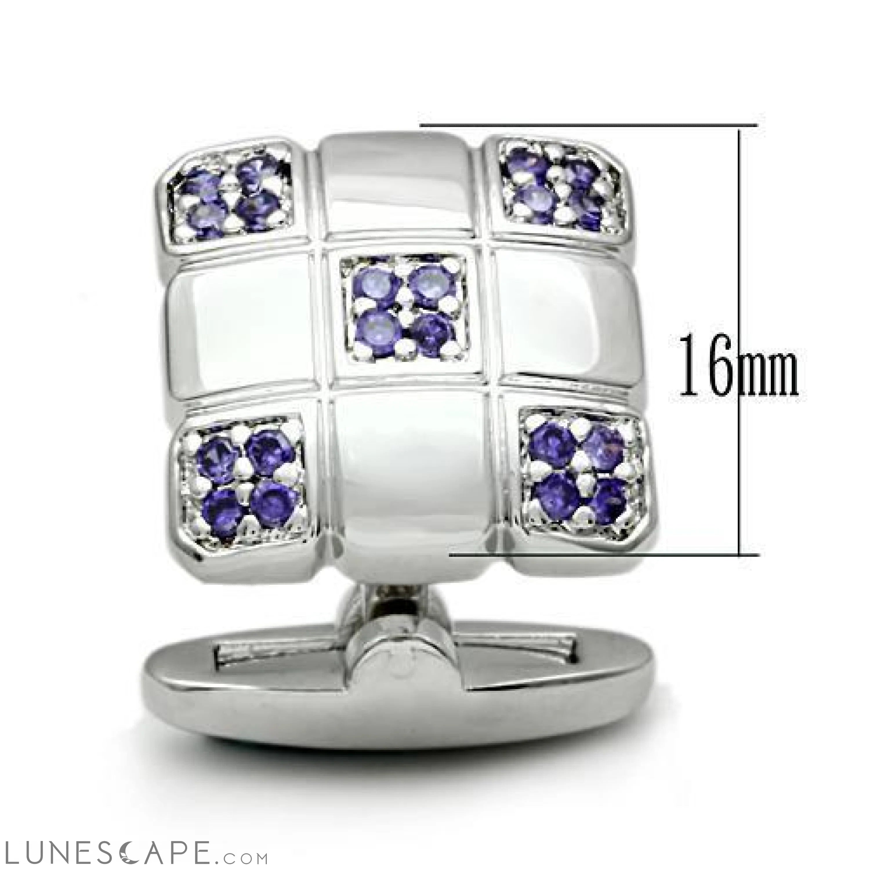 Rhodium Brass Cufflink with AAA Grade CZ  in Amethyst LUNESCAPE