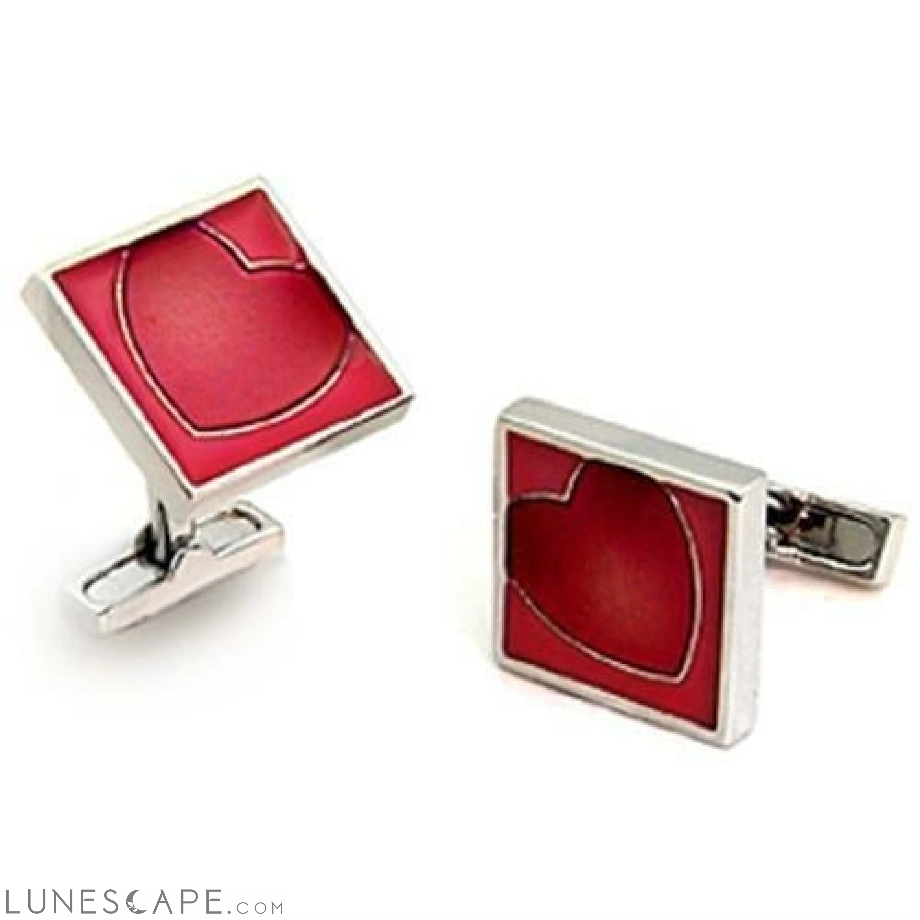 Rhodium Brass Cufflink with Epoxy  in Garnet LUNESCAPE