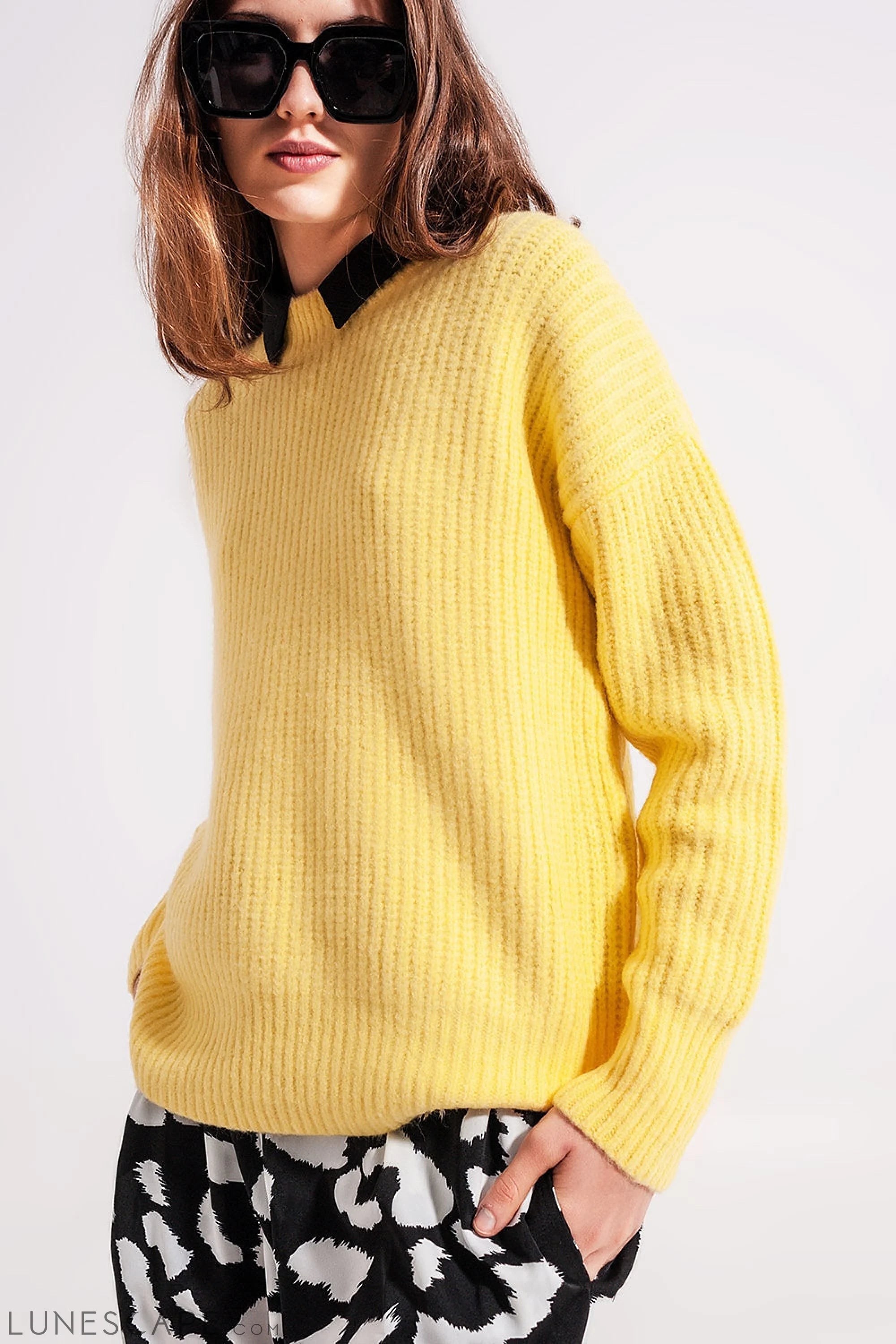 Rib Knit Sweater in Yellow LUNESCAPE