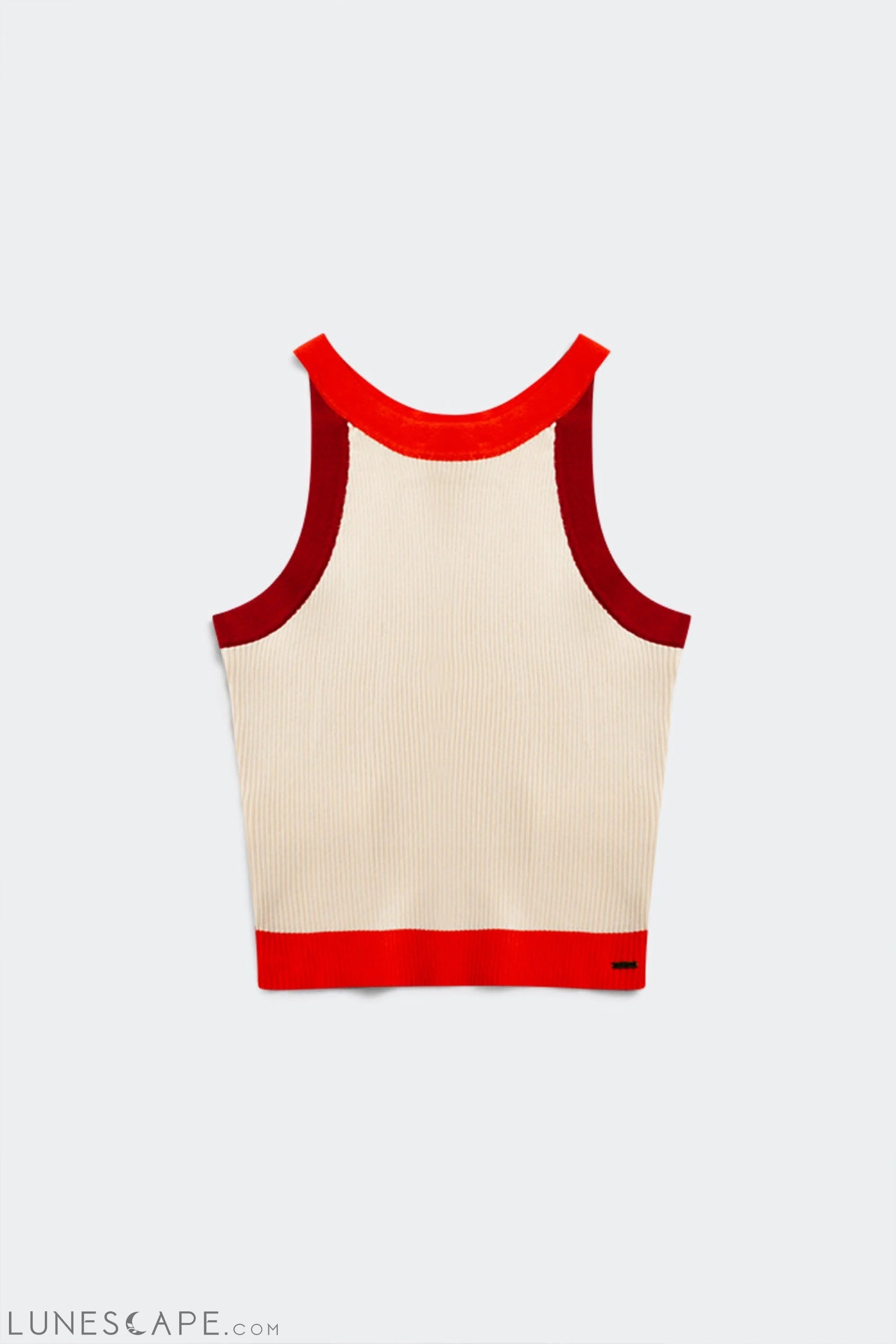 Ribbed Cropped Vest Top in Red LUNESCAPE
