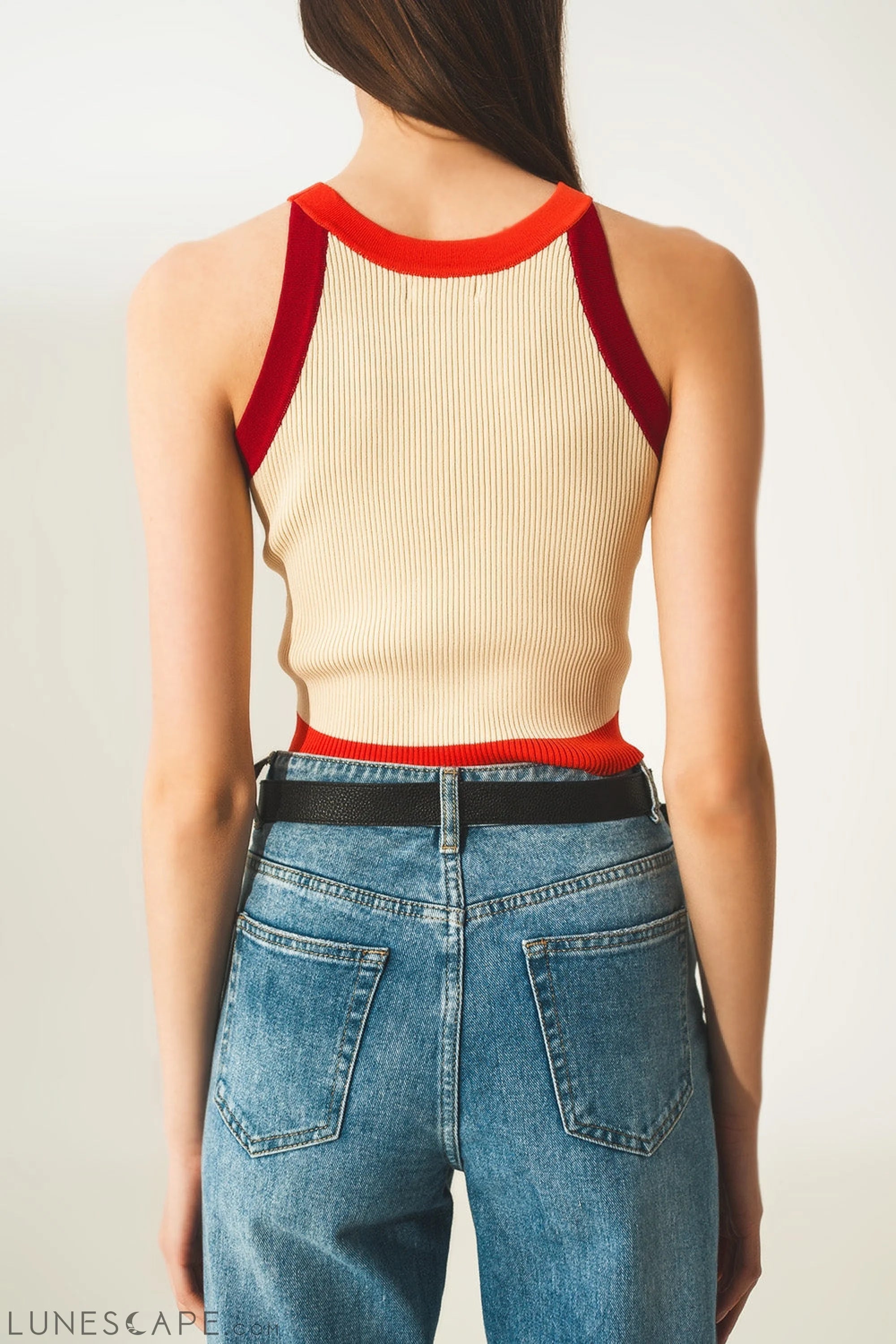 Ribbed Cropped Vest Top in Red LUNESCAPE