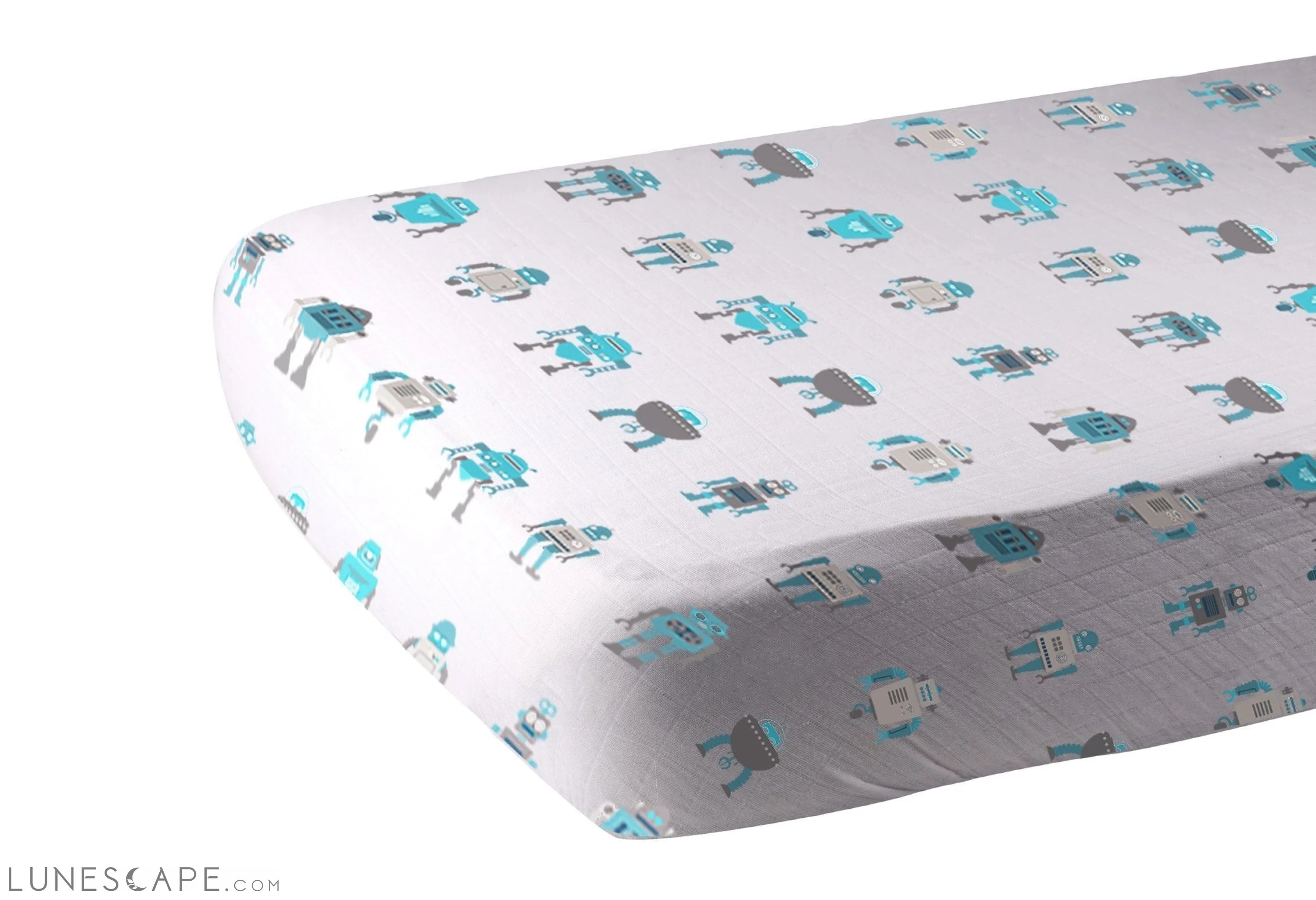 Robot Cotton Muslin Crib Sheet LUNESCAPE
