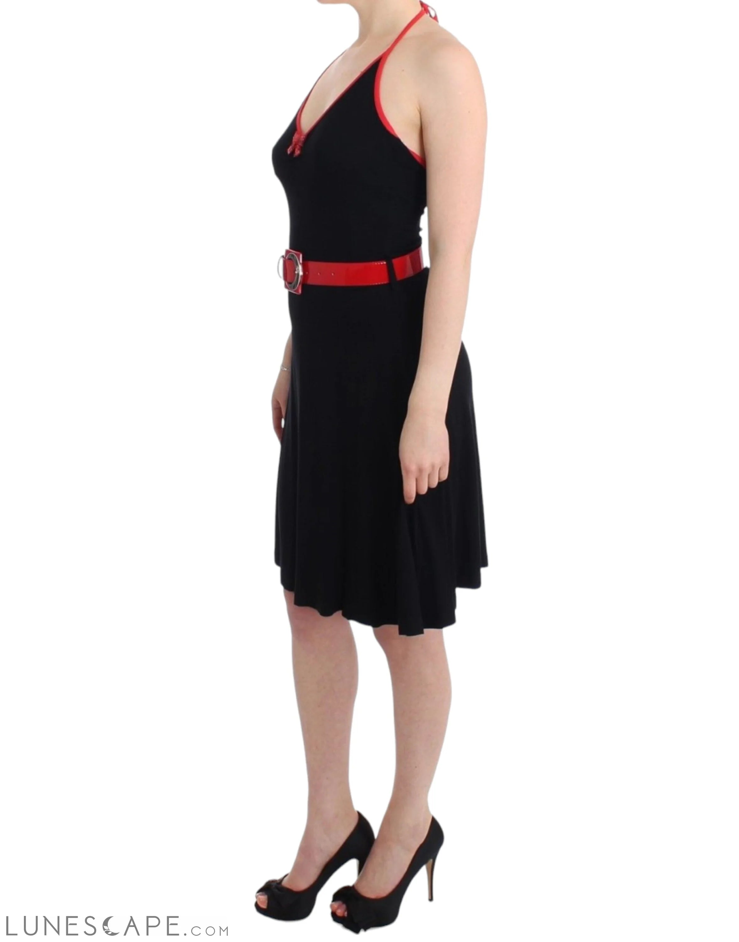 Roccobarocco Elegant Black Palladio Knee-Length Dress LUNESCAPE