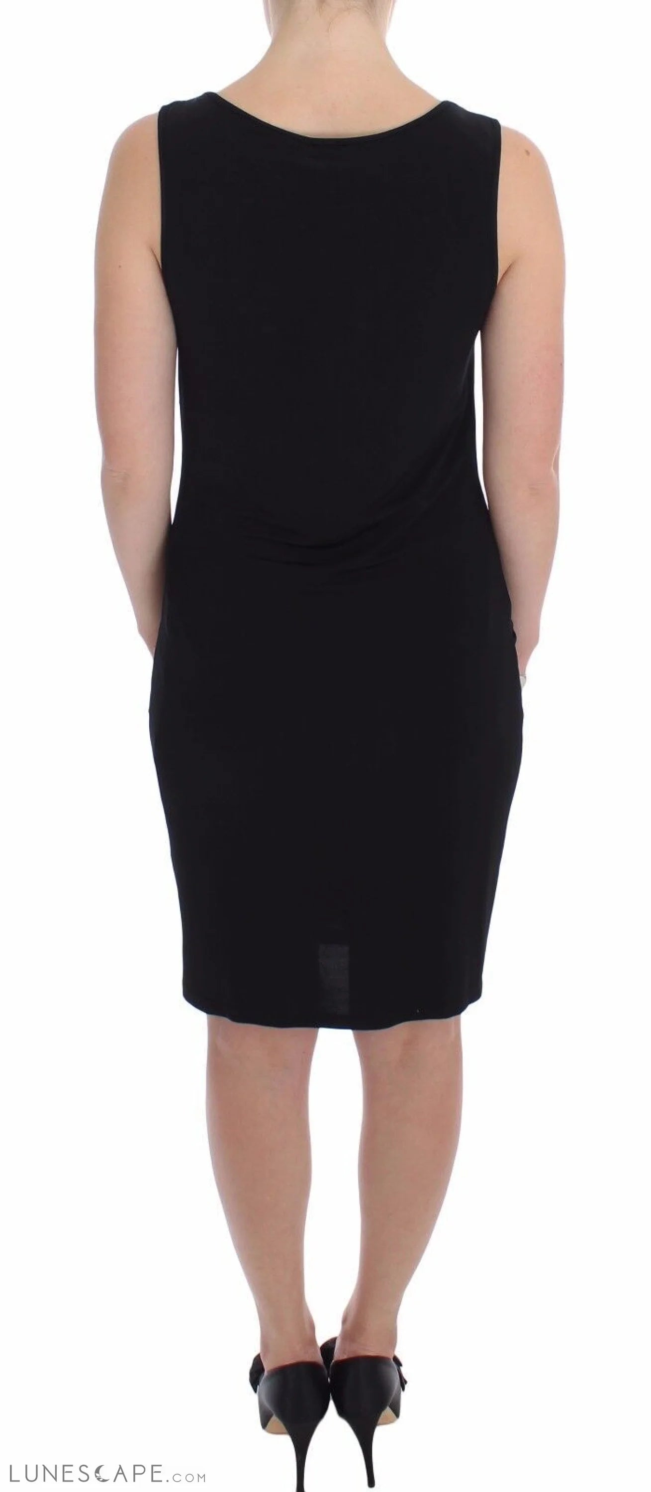 Roccobarocco Elegant Black Sheath Jersey Knee-Length Dress LUNESCAPE